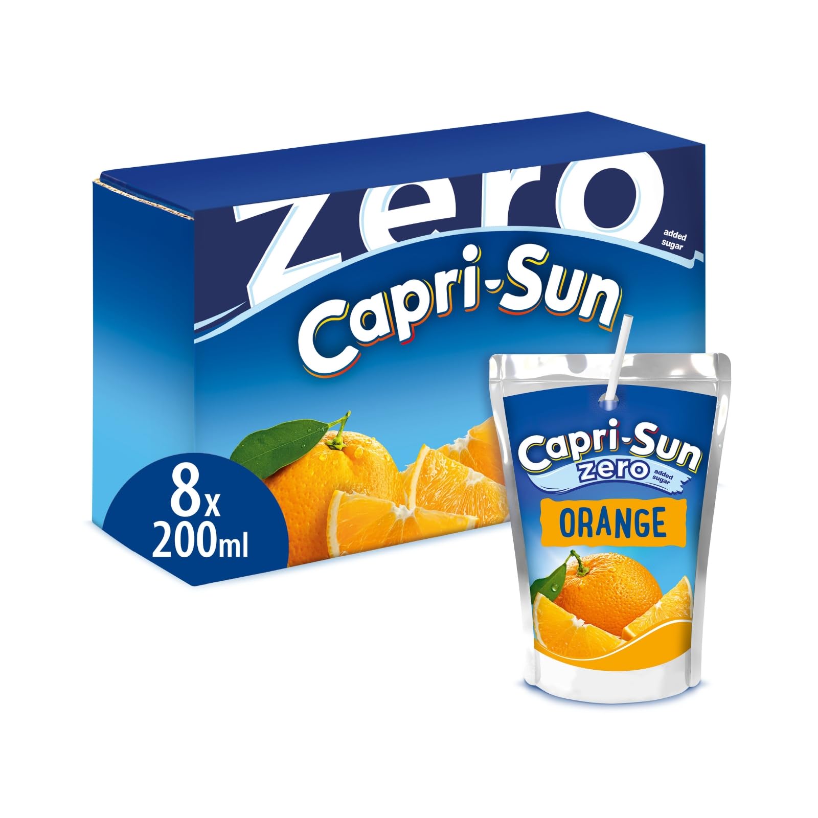 Capri-Sun Zero Orange Kids' Juice Drink (8 x 200ml) - No Added Sugar, Made with Real Fruit Juice