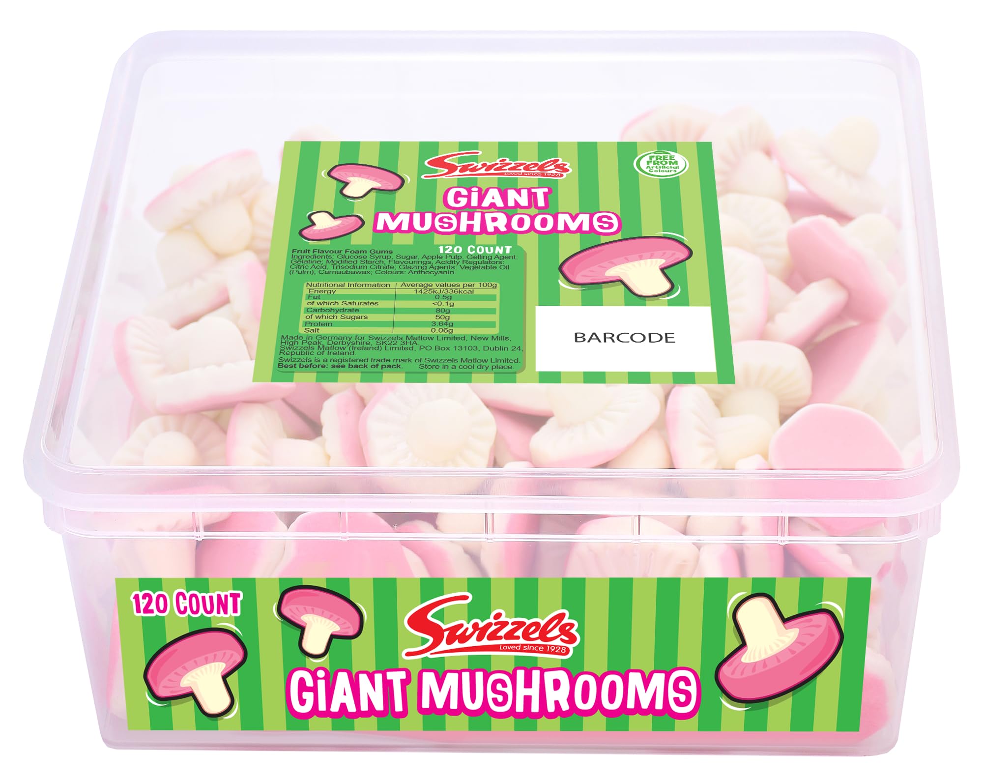 Swizzels Giant Fun Gums Foam Mushrooms - Fruit Flavour Sweet Gums | Approx. 120 Count Tub 1
