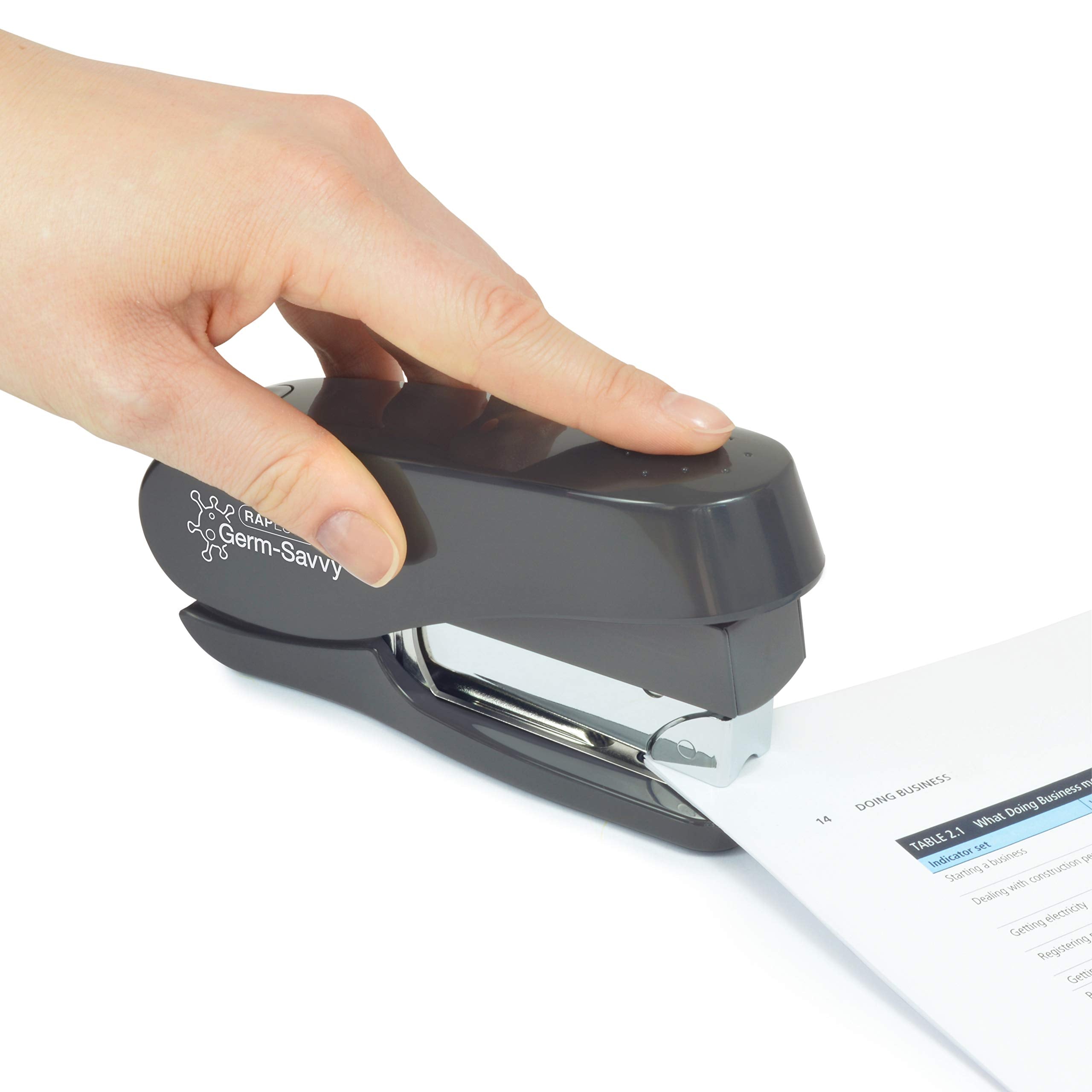 RAPESCO 1633 Germ-Savvy Antibacterial ECO Luna Less Effort Stapler & ECO X Hole Punch Set 3