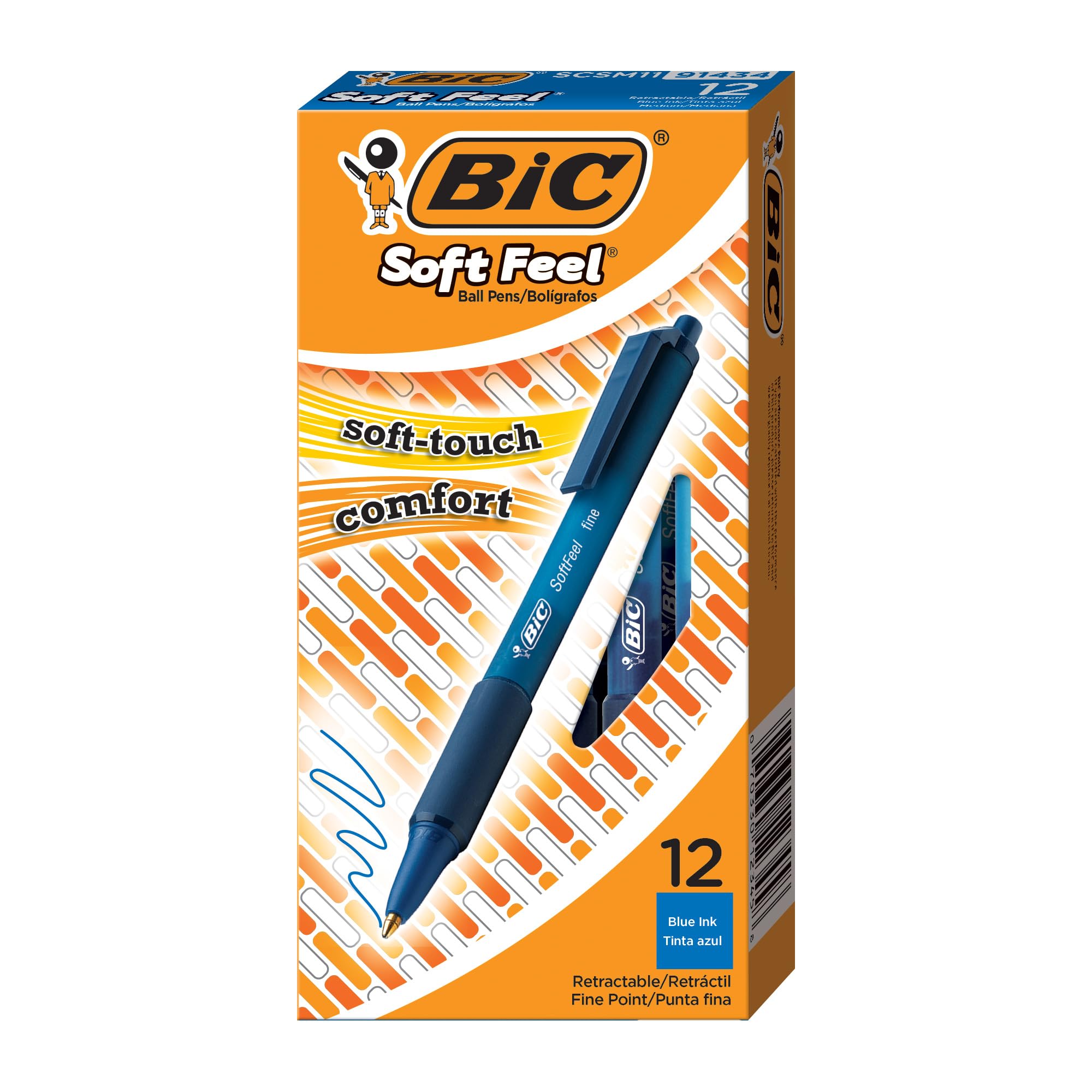BIC Soft Feel Retractable Ballpoint Pens - Blue Ink, Medium 1.0mm Point, Comfortable Soft Grip | 12 Count