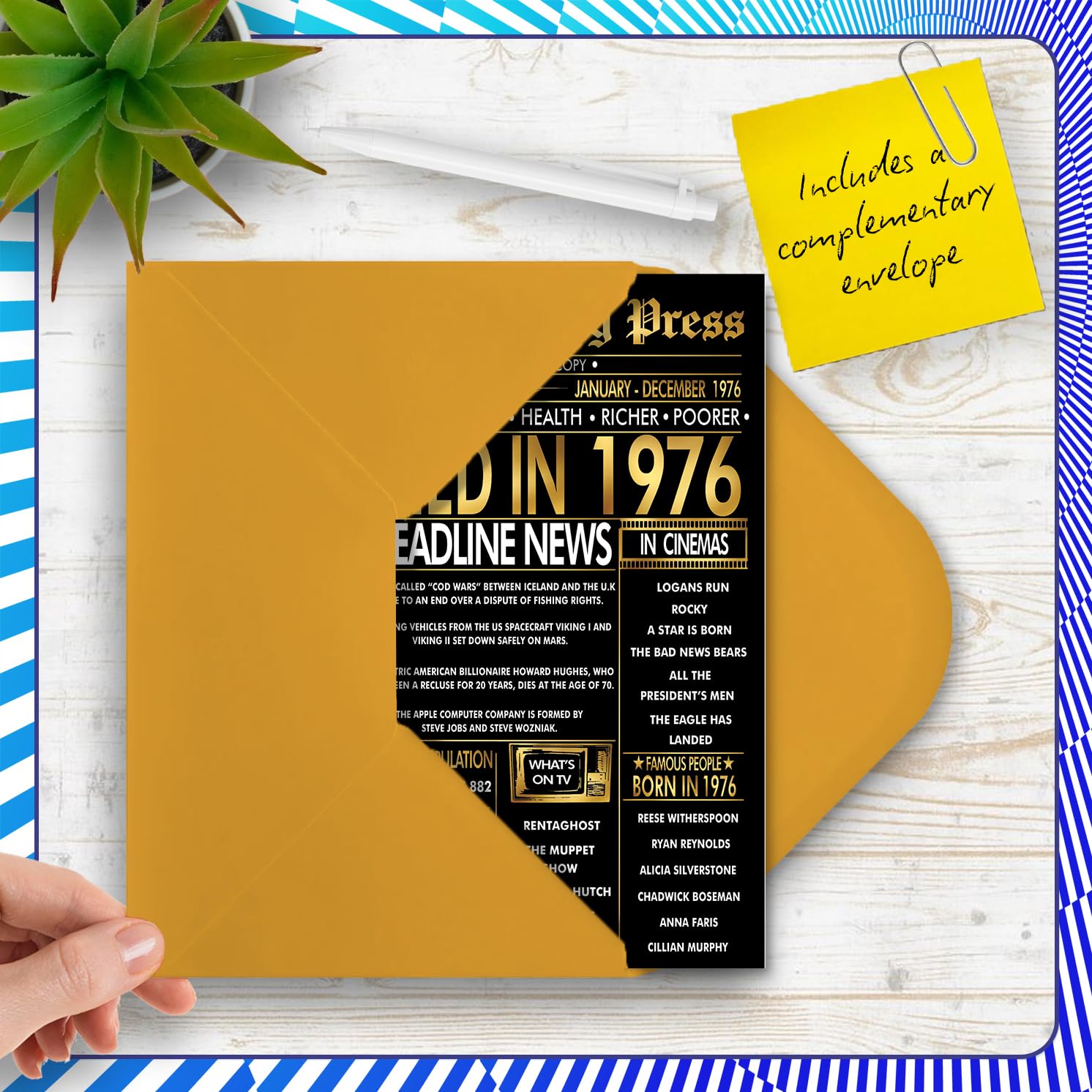 Stuff4 50th Anniversary Greeting Card | Married in 1976 Newspaper Design | 5x7 Inch 5