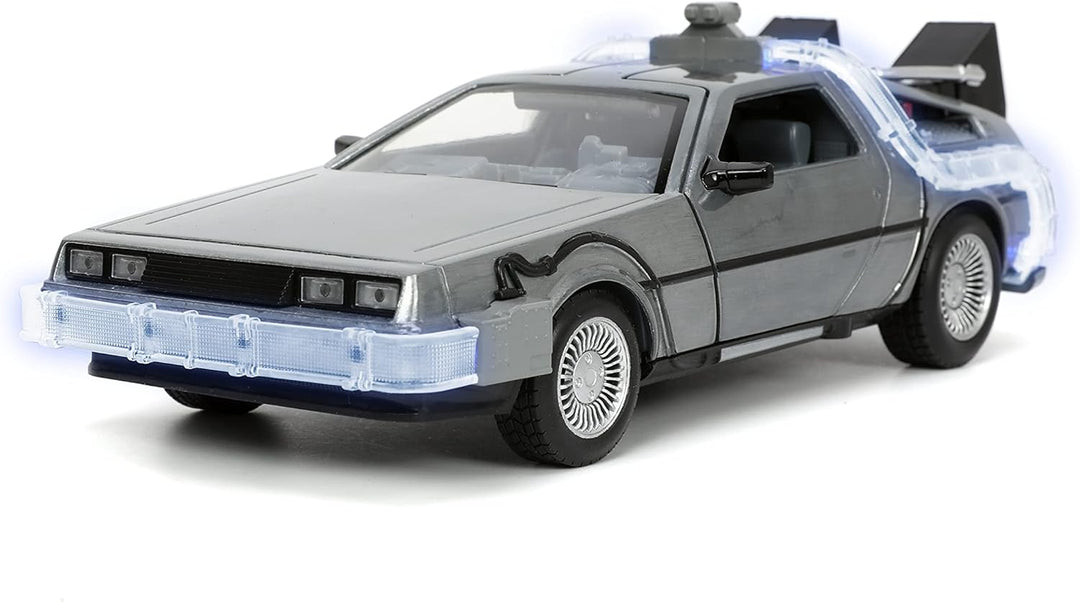 Jada Toys Time Machine Back to The Future 1:24 Scale Die-Cast Vehicle - Silver, LED Light, Ages 8+