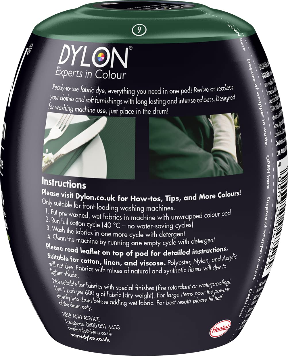 Dylon Washing Machine Fabric Dye Pod - Forest Green, 350g