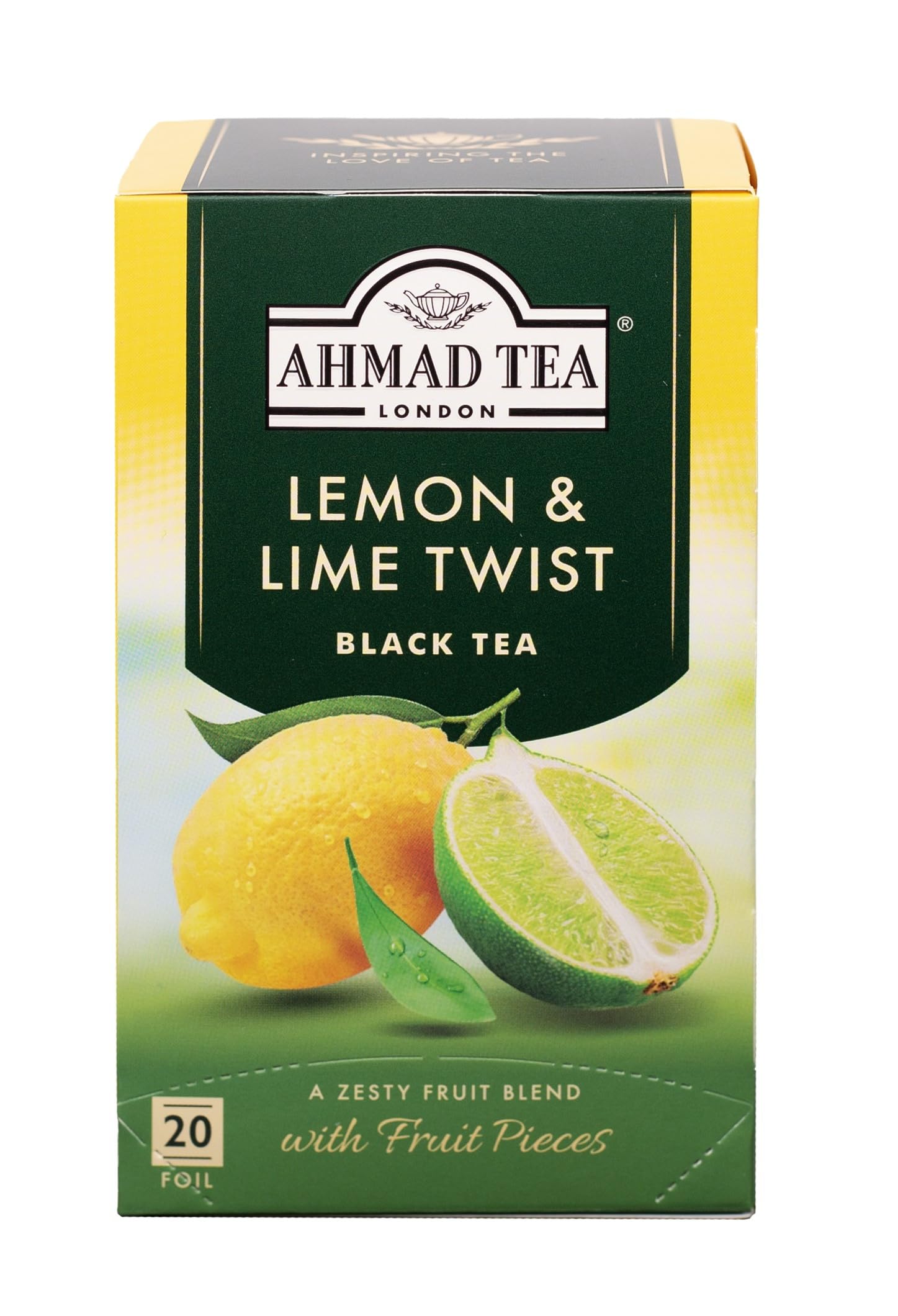 Ahmad Tea Lemon & Lime Fruit Black Tea - 20 Teabag Sachets | Crisp & Energising Blend