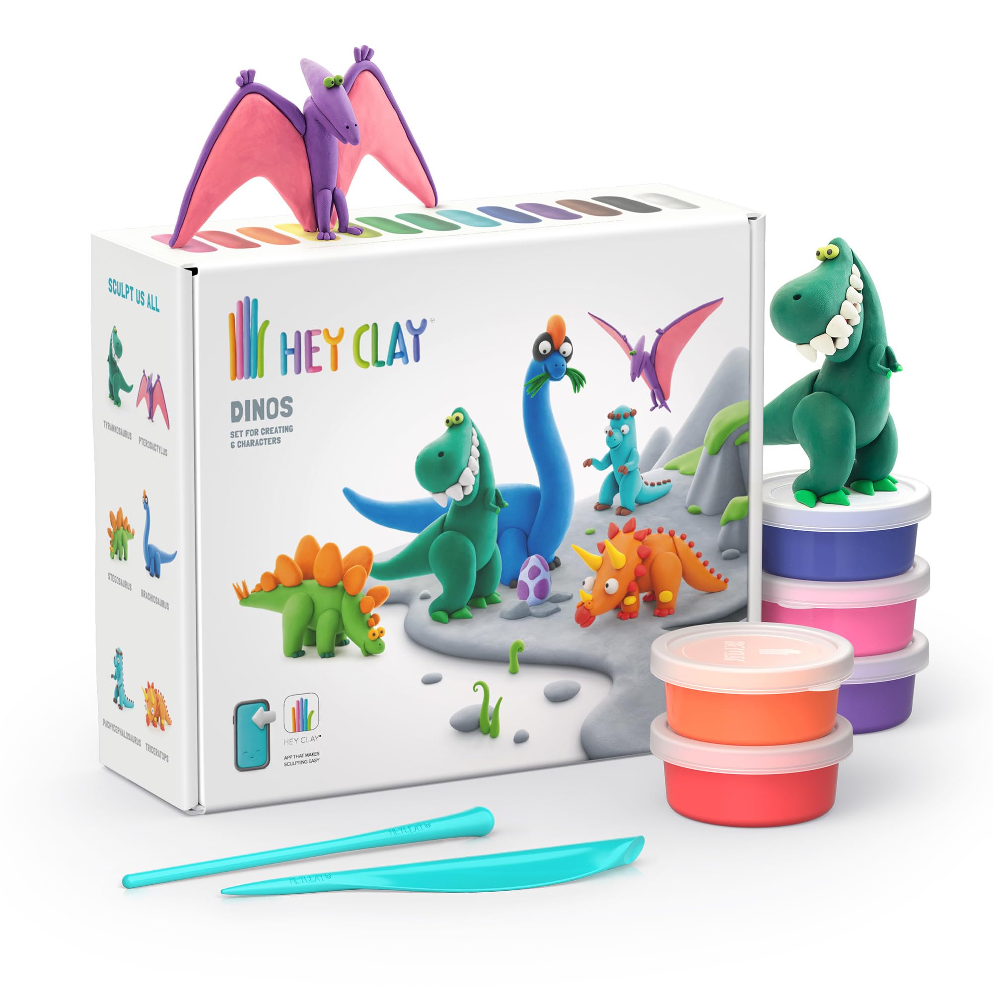 HEY CLAY Dinos Set - Air Dry Clay Kit | 15 Cans | Non-Toxic | Ages 3+