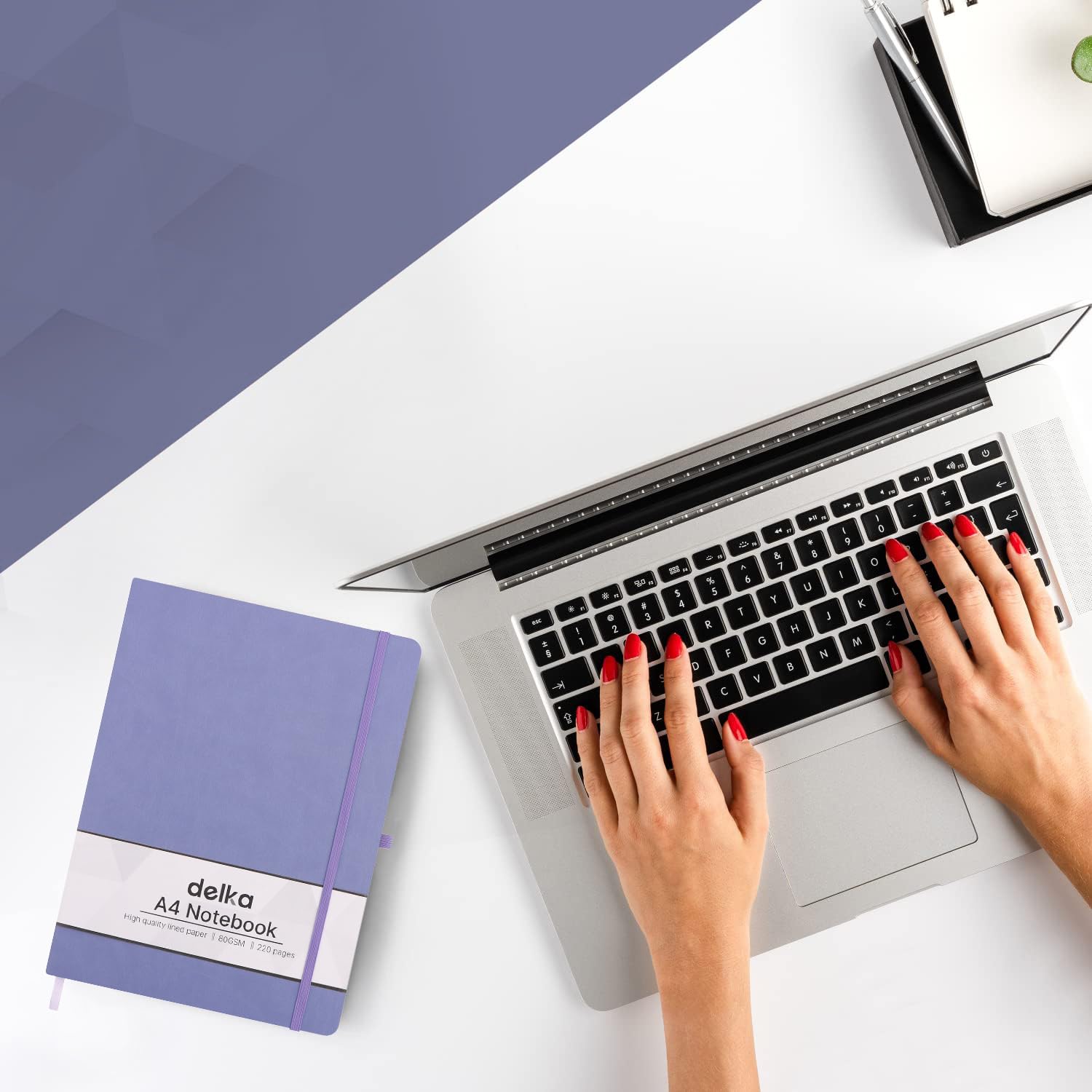 delka A4 Notebook - 220 Pages | Vegan Leather Hard Cover | Purple | 70gsm Ruled Pages