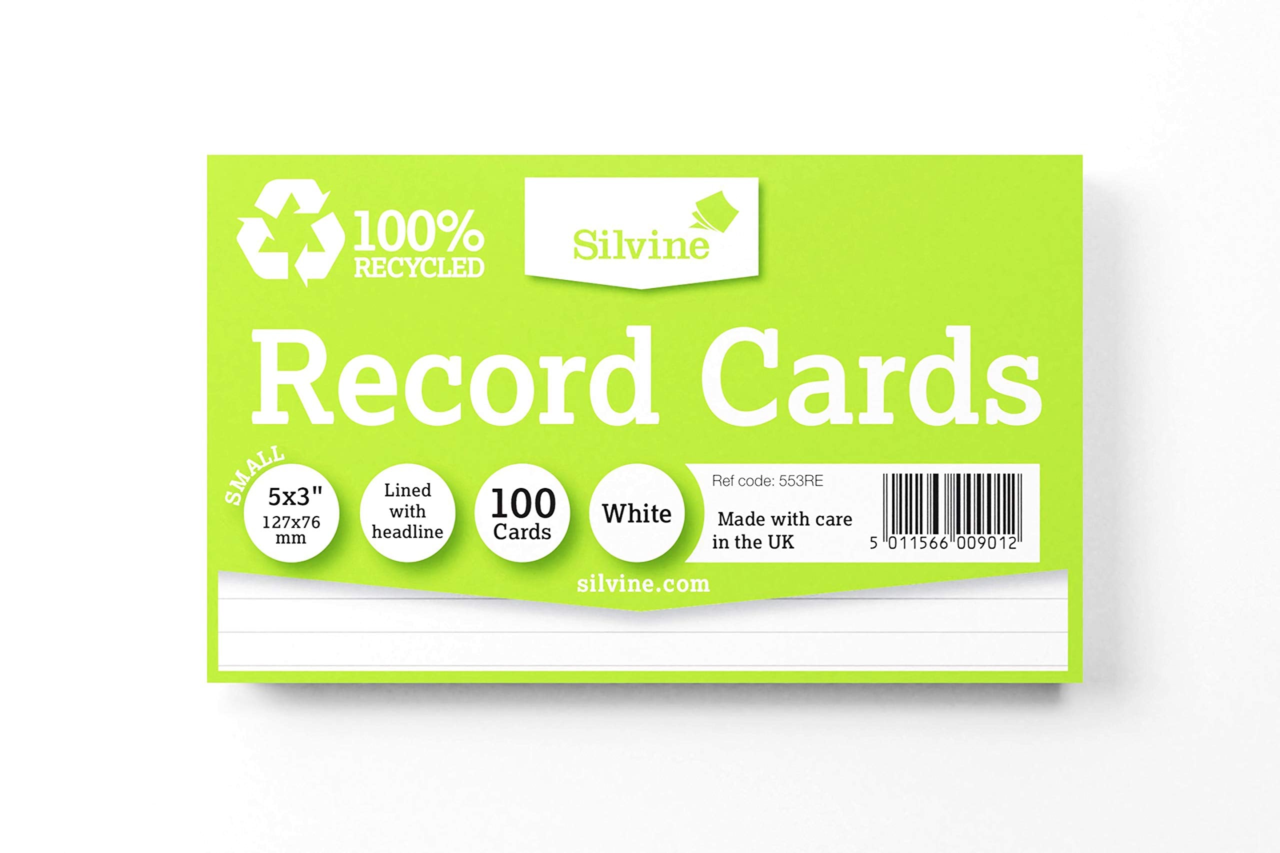 Silvine 5x3 100% Recycled Flash Cards - Lined (100 Cards) White 2