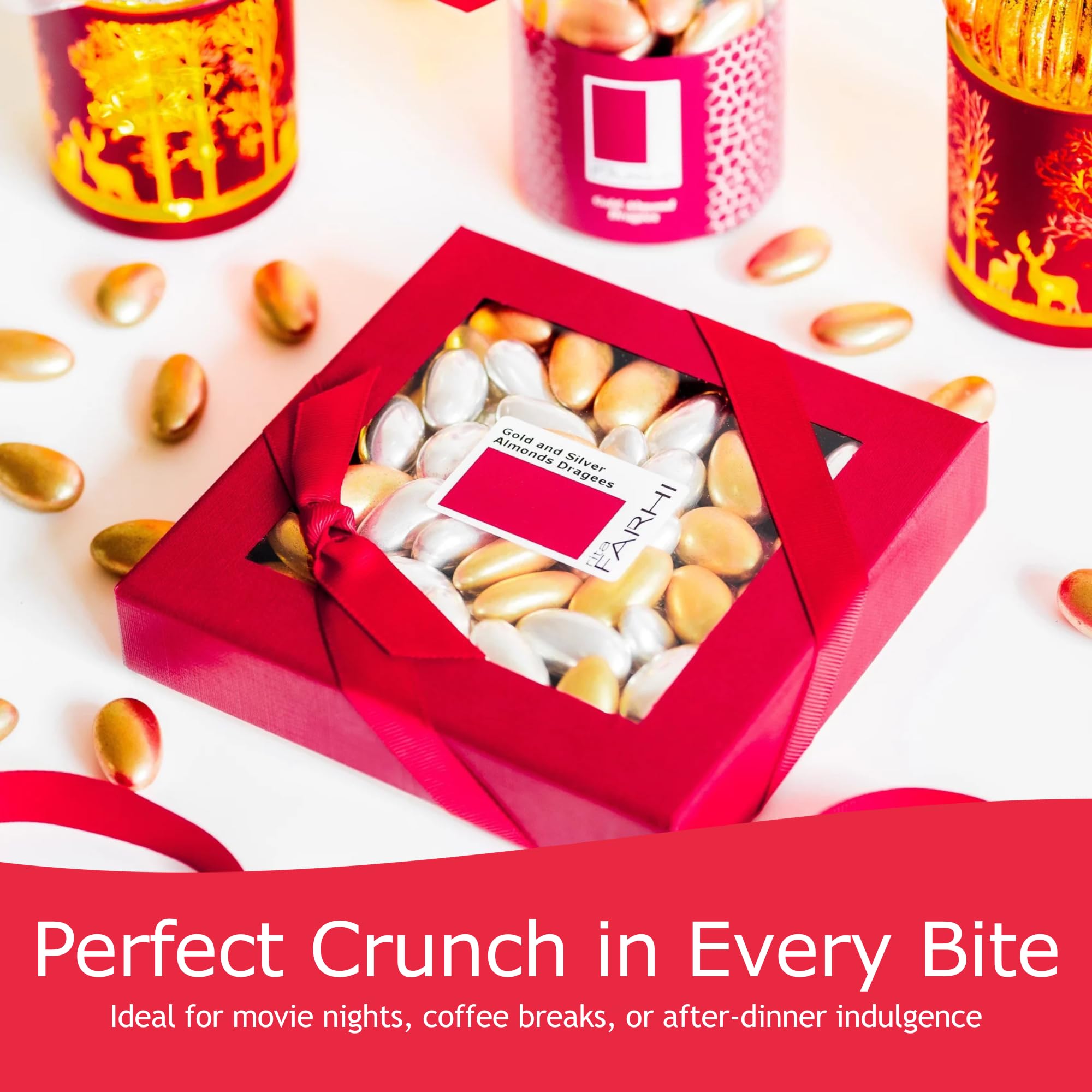 Rita Farhi Gold and Silver Almond Dragees (240g) – Luxury Sugared Almonds for Weddings and Celebrations