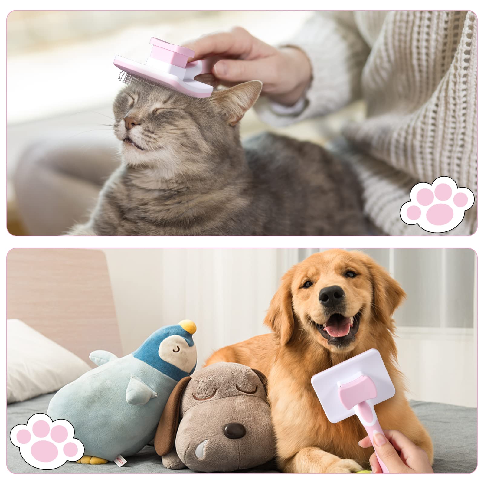 Vinabo Pet Grooming Brush - Self-Cleaning Slicker for Dogs & Cats | Pink | Improves Coat Health 6