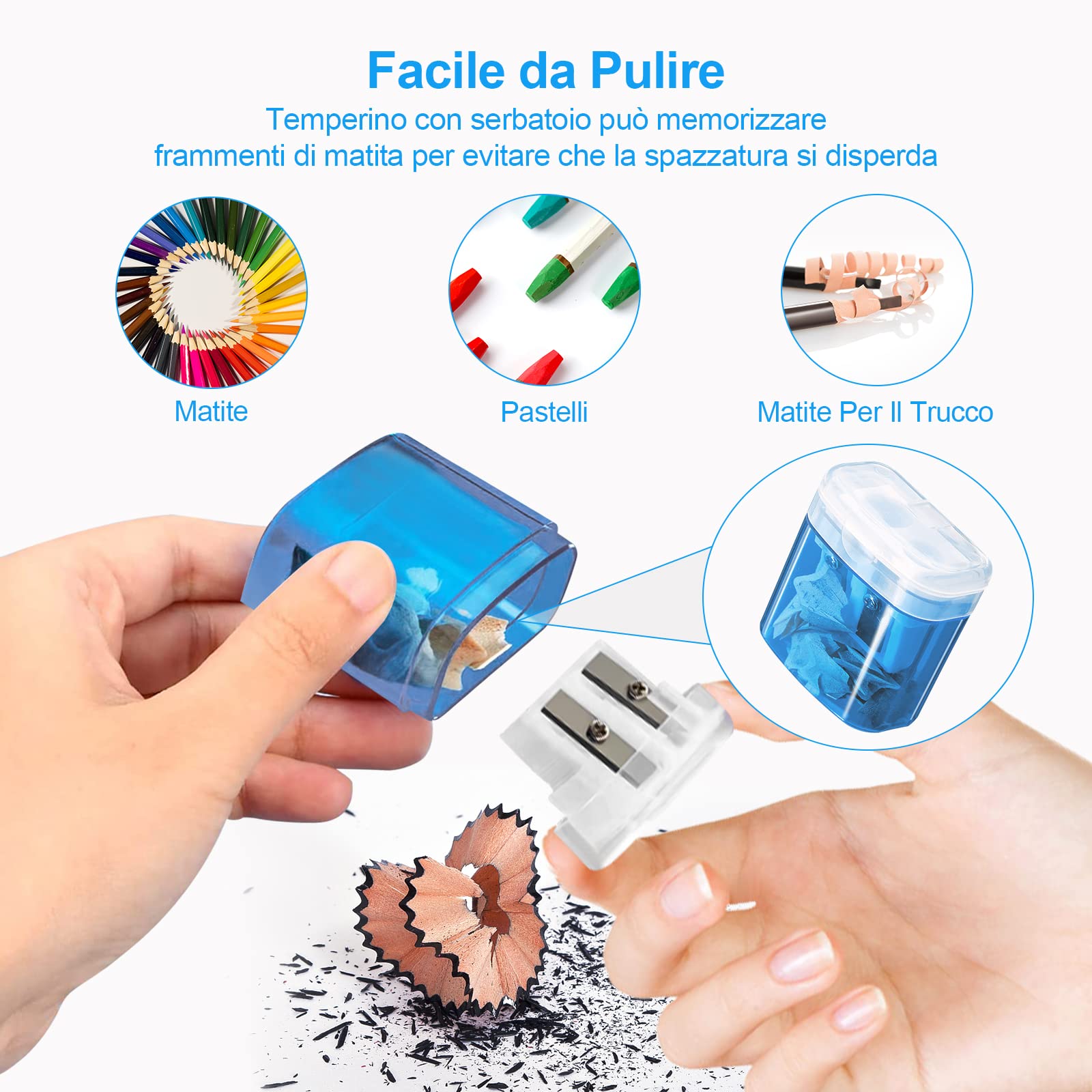 elzle Pack of 4 Portable 2-Hole Pencil Sharpeners with Debris Container | Plastic & Stainless Steel 3