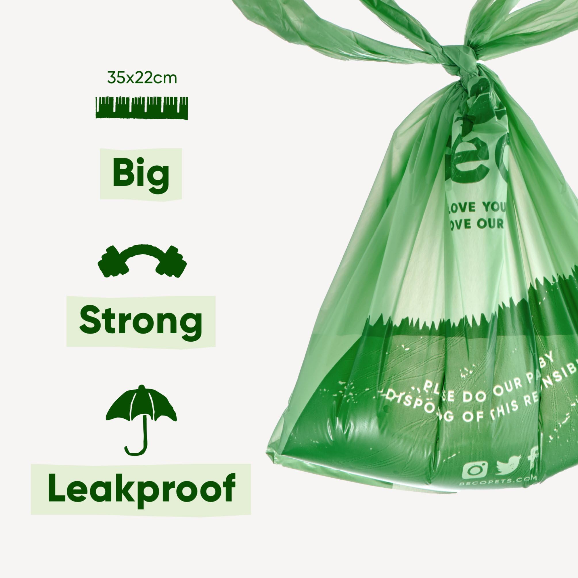 Beco Strong & Large Poop Bags - 120 Loose Packed Bags with Tie Handles