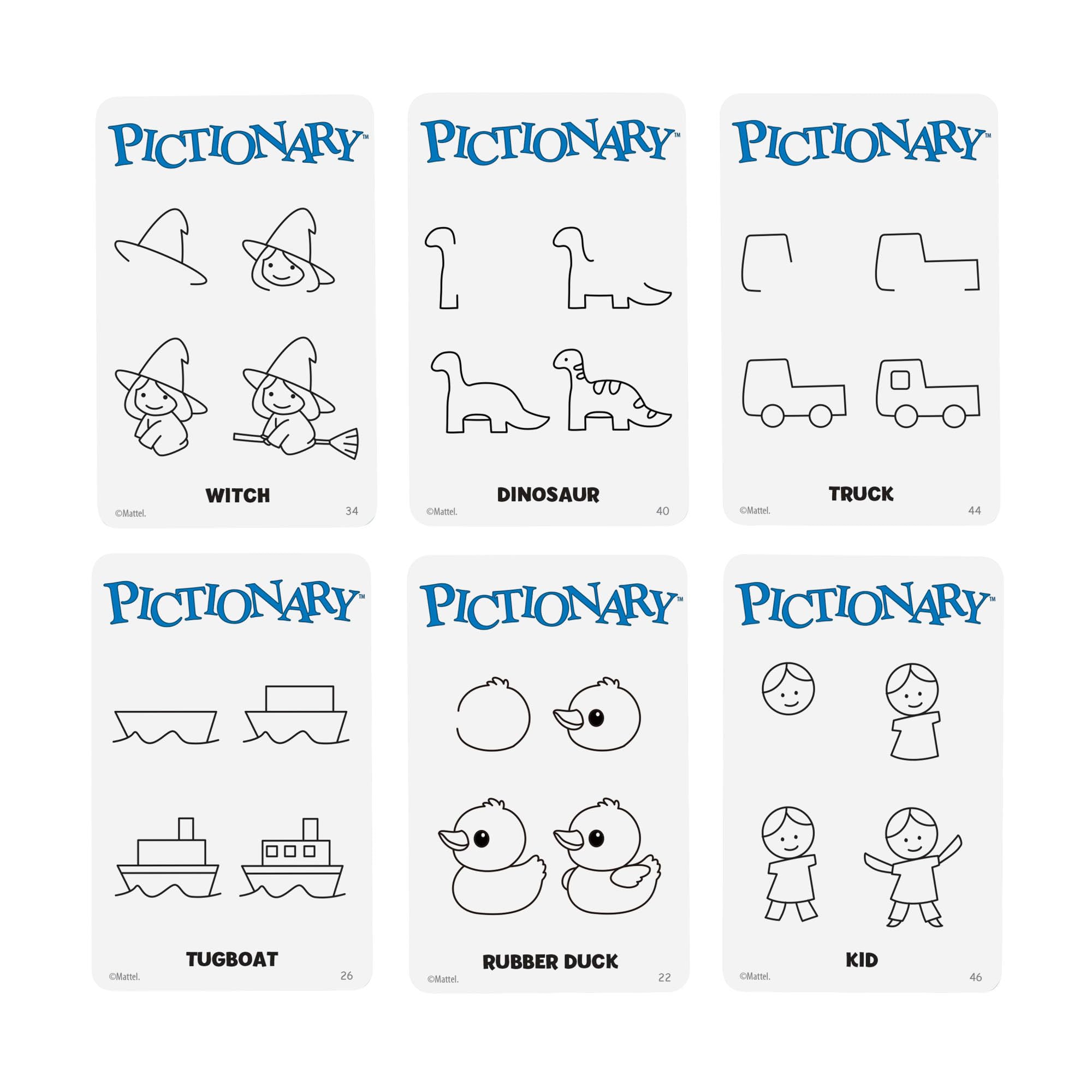 Mattel Games Pictionary Family Board Game for Kids and Adults with Erasable Markers, Boards, Sand Timer, JDX96