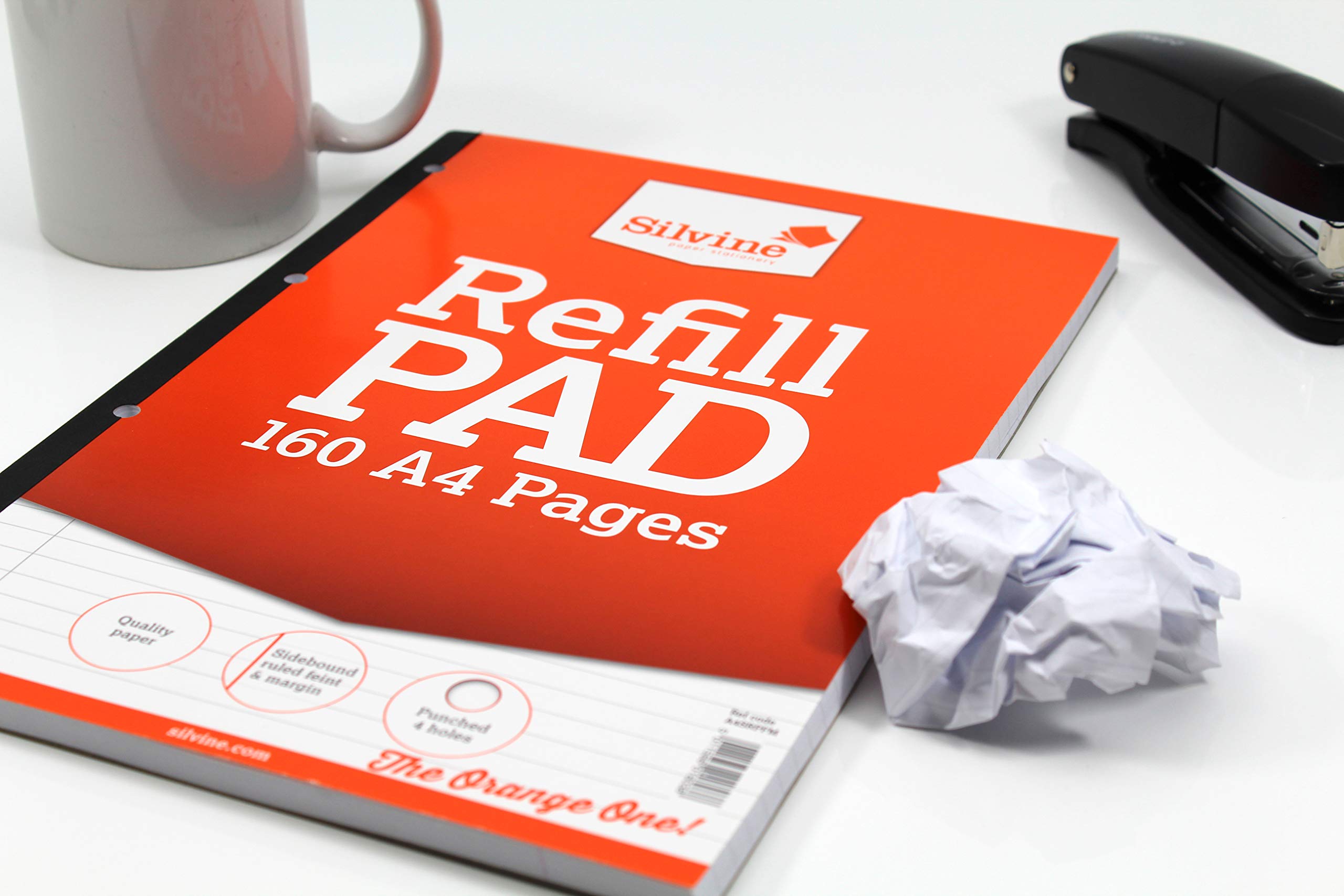 Silvine 160 Page A4 Refill Pad, Side Bound and Punched 4 Holes. Ruled 8mm Feint with Margin. Ref A4SRPFM, Single, White 4