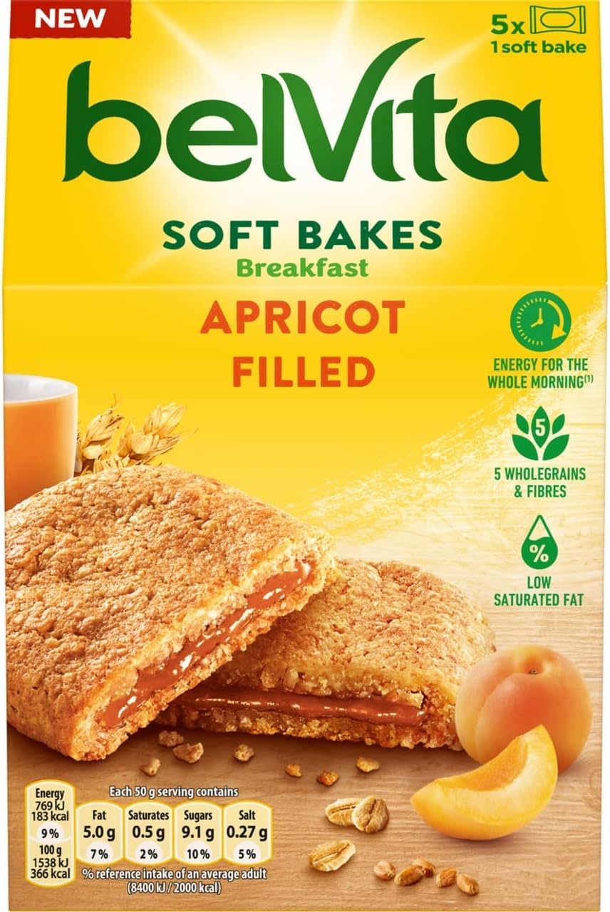 Belvita Soft Bakes Frühstückskekse gefüllt mit Aprikose – zähe, weiche Riegel mit Kalzium, Magnesium und Ballaststoffen