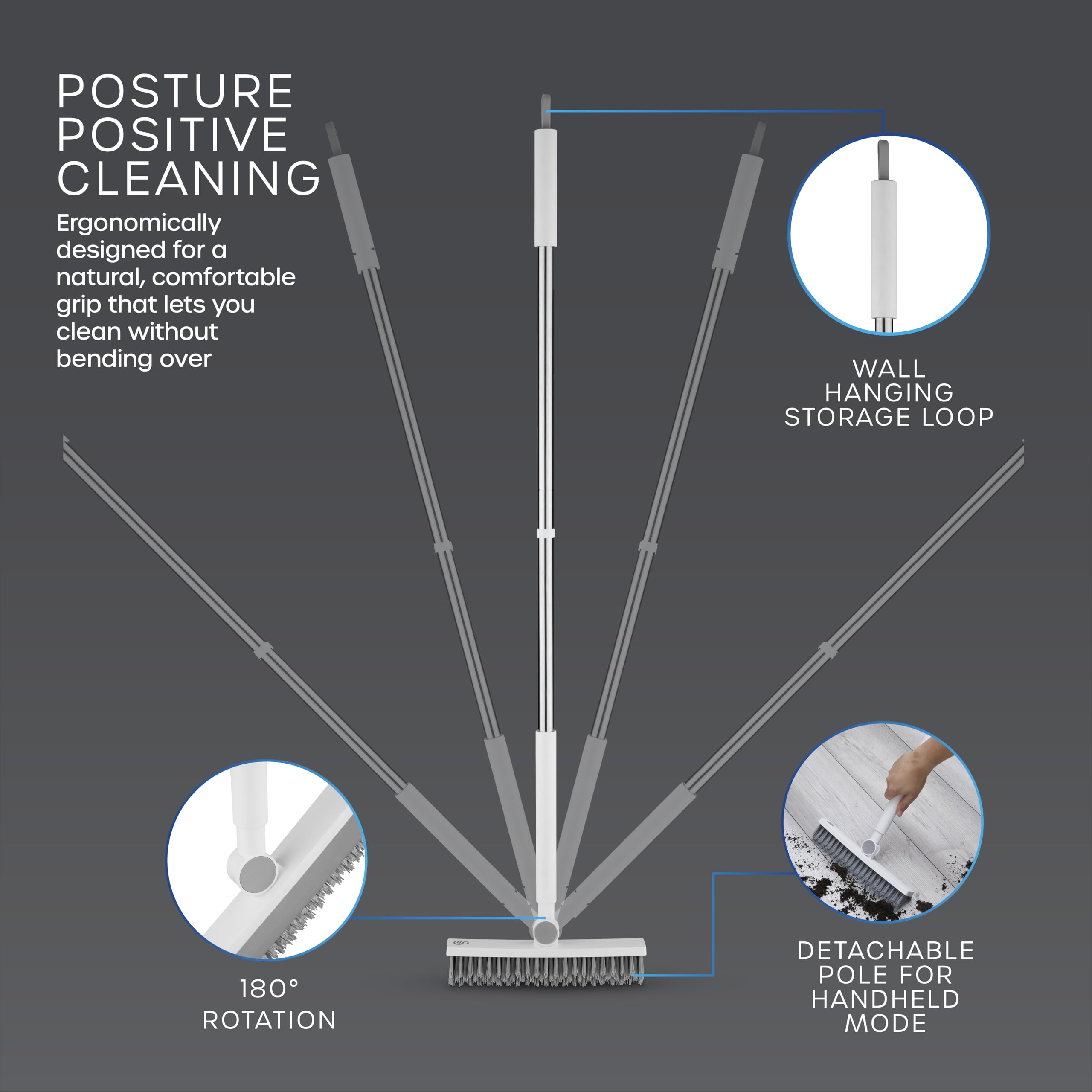 Swan Elevate Angled Floor Scrubbing Brush with Squeegee | 180° Pivoting Head | 5 Layer Bristles 5