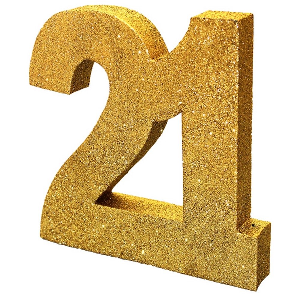 Anniversary House Number 21 Glitter Table Decoration - Gold | 20cm Size | Reusable