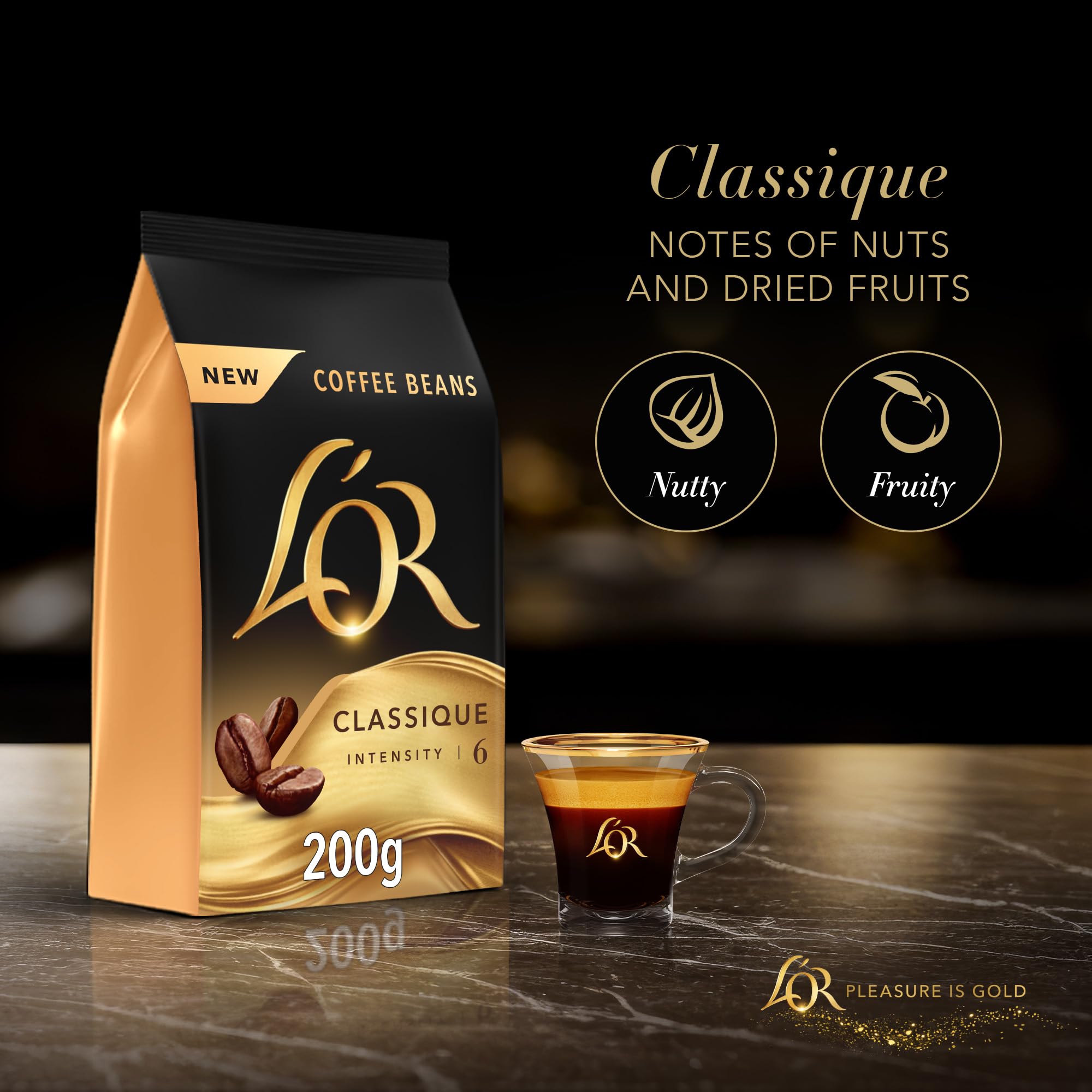 L'OR Classique Kaffeebohnen 200 g Intensität 6 – Ausgewogen & Sanft mit Zitrusnoten (4er-Pack, 800 g insgesamt)