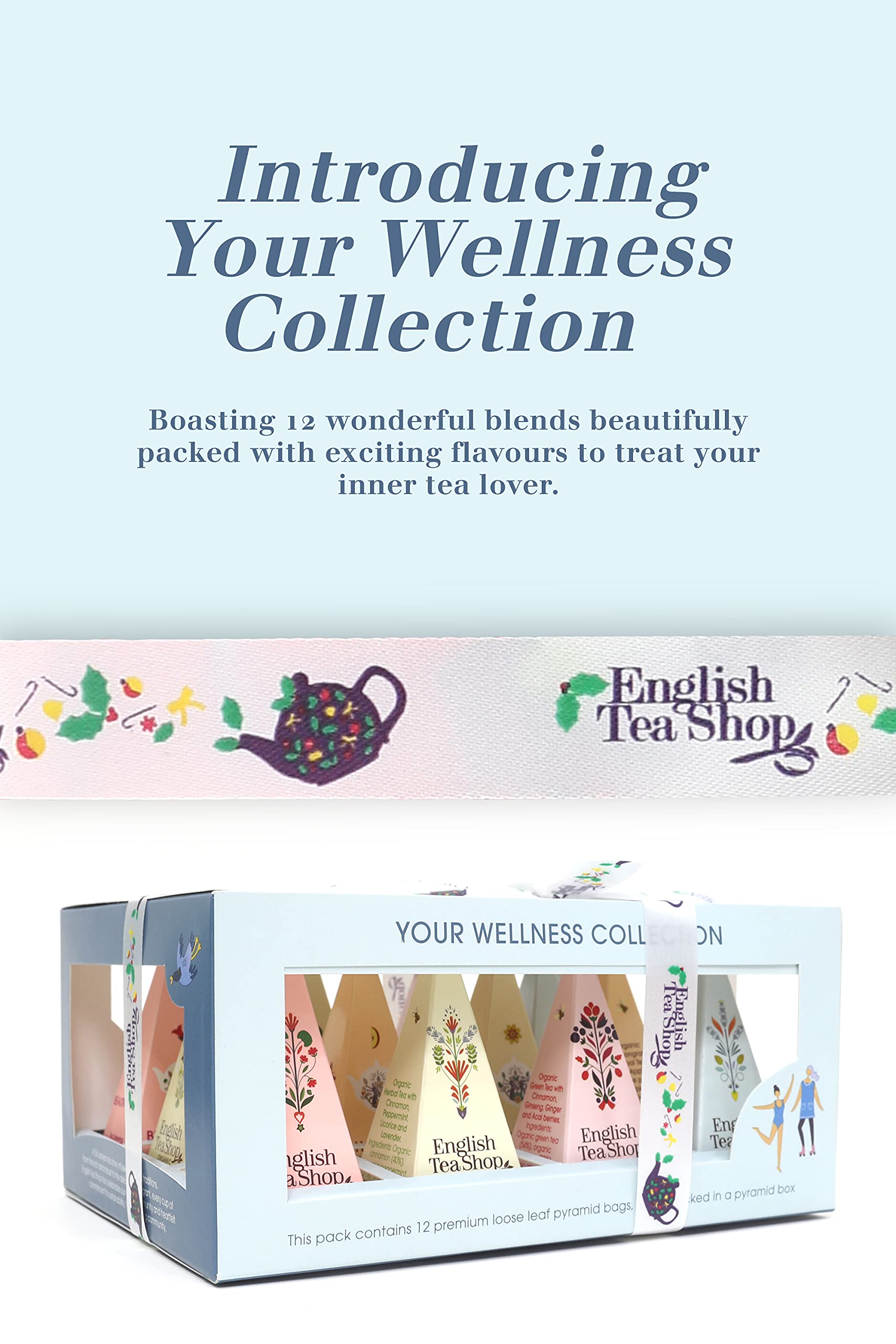 English Tea Shop Organic Wellness Tea Collection Prism - 12 Pyramid Tea Bags, 6 Flavours