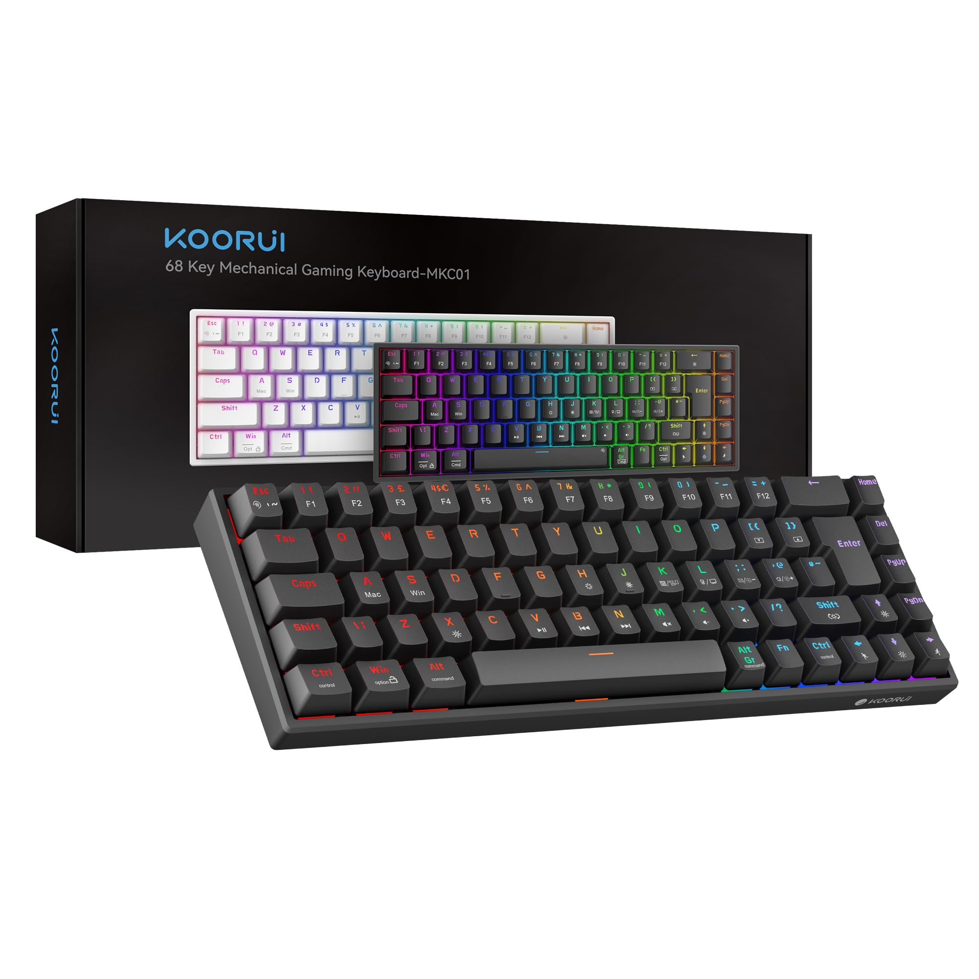 KOORUI 60 % mechanische Gaming-Tastatur MKC01 – Kompakte Tastatur mit rotem Schalter und RGB-Hintergrundbeleuchtung