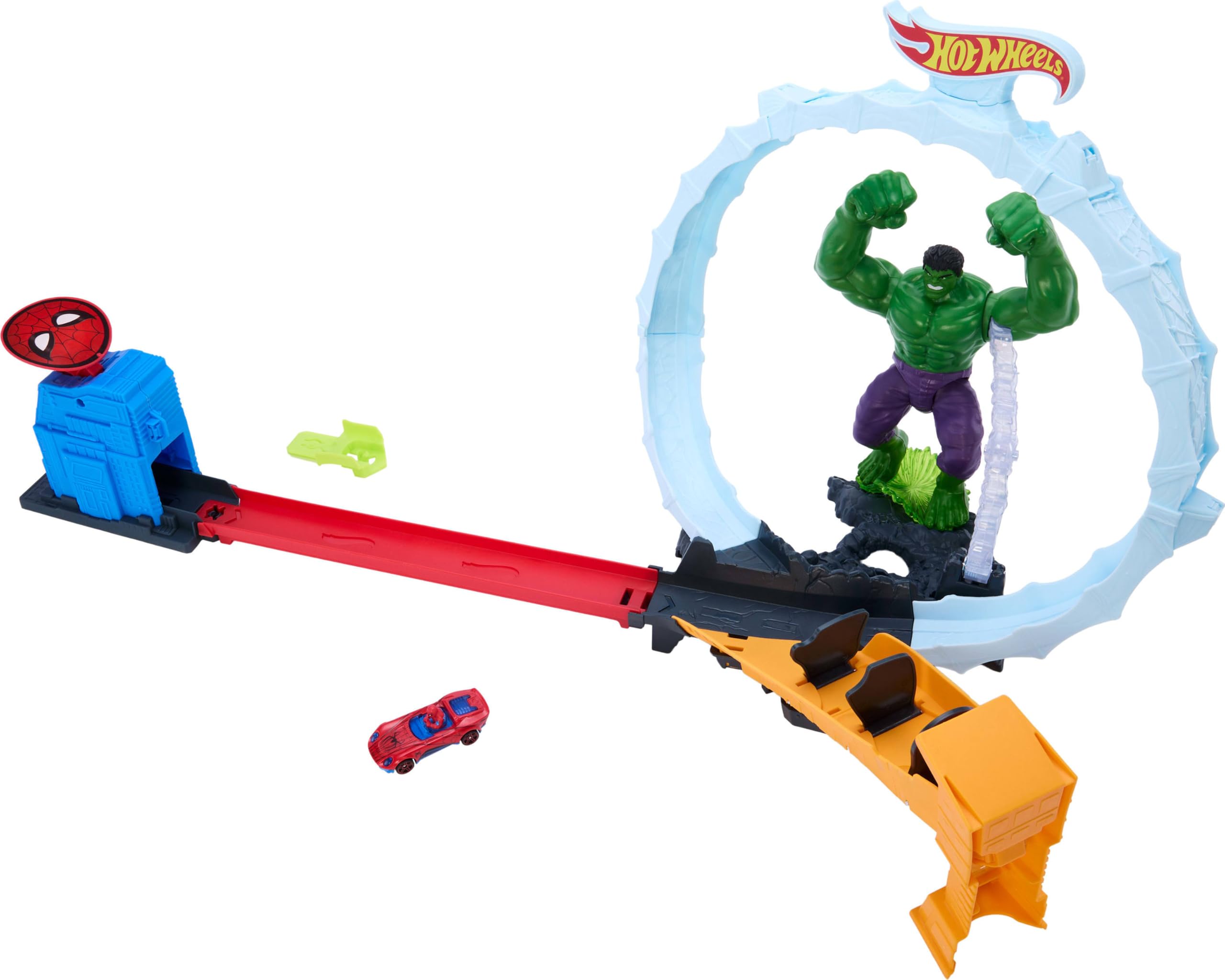 Hot Wheels Spider-Man & Hulk Smash Down Track Set with 1 Die-Cast Car | Ages 4+ 5