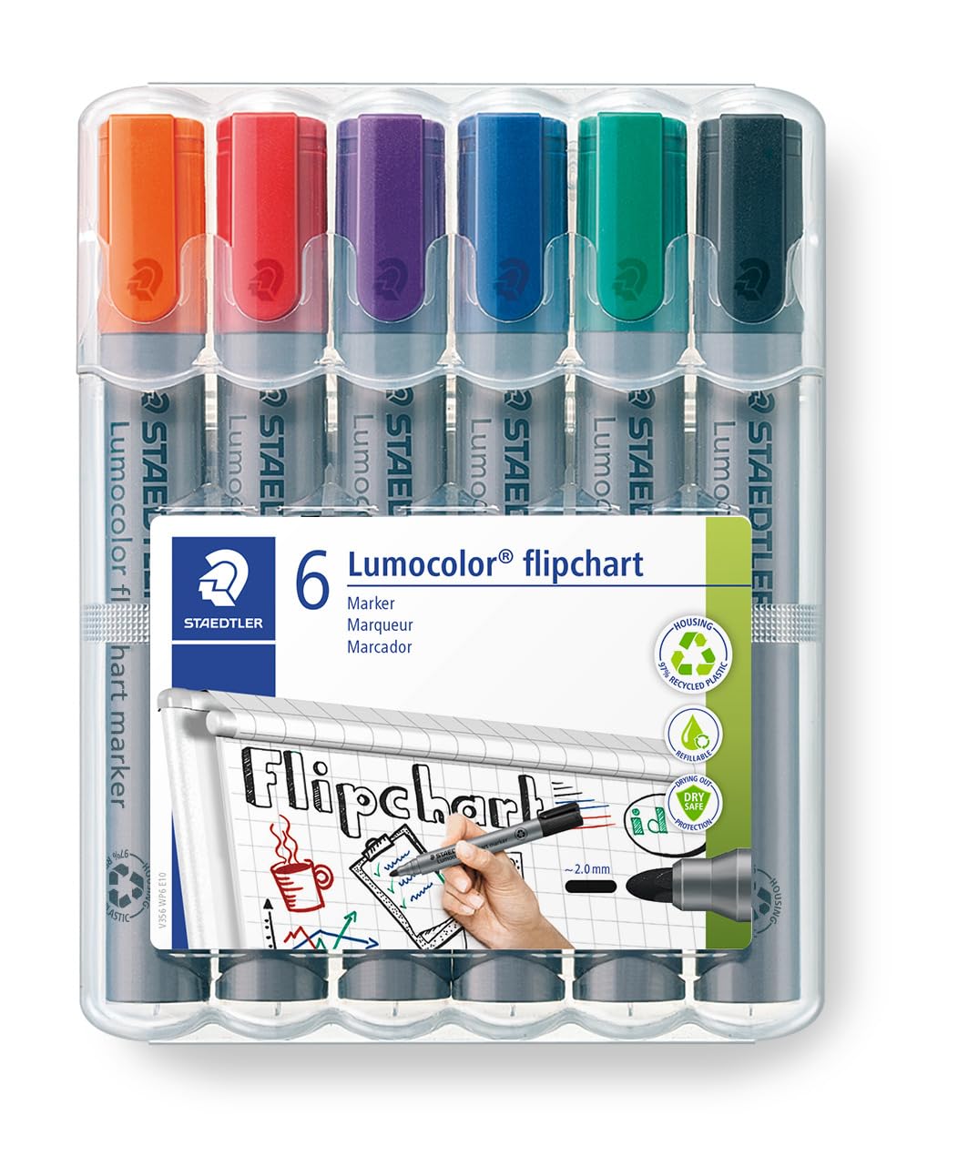 STAEDTLER 356 WP6 Lumocolor Flipchart Markers - Assorted Colours Pack of 1 (6 Count )