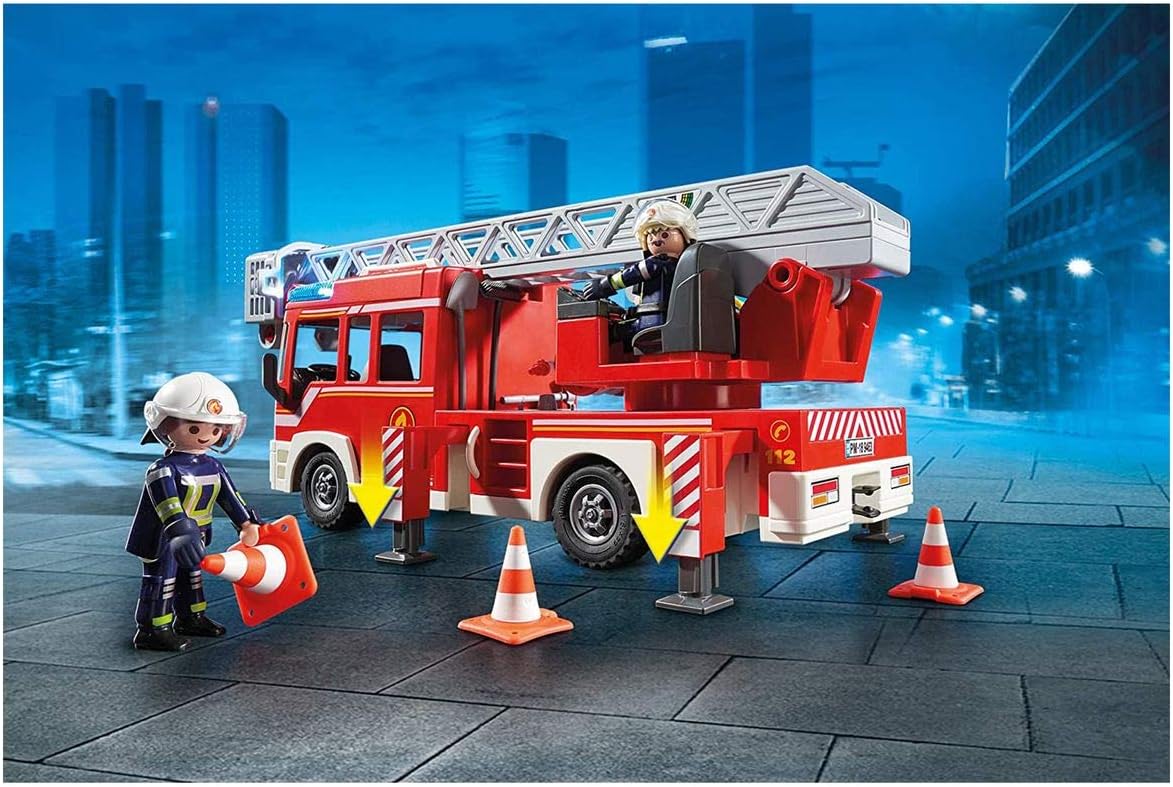 PLAYMOBIL Fire Ladder Unit 9463 - Light & Sound Effects, Water Pump Playset for Ages 4+ 2