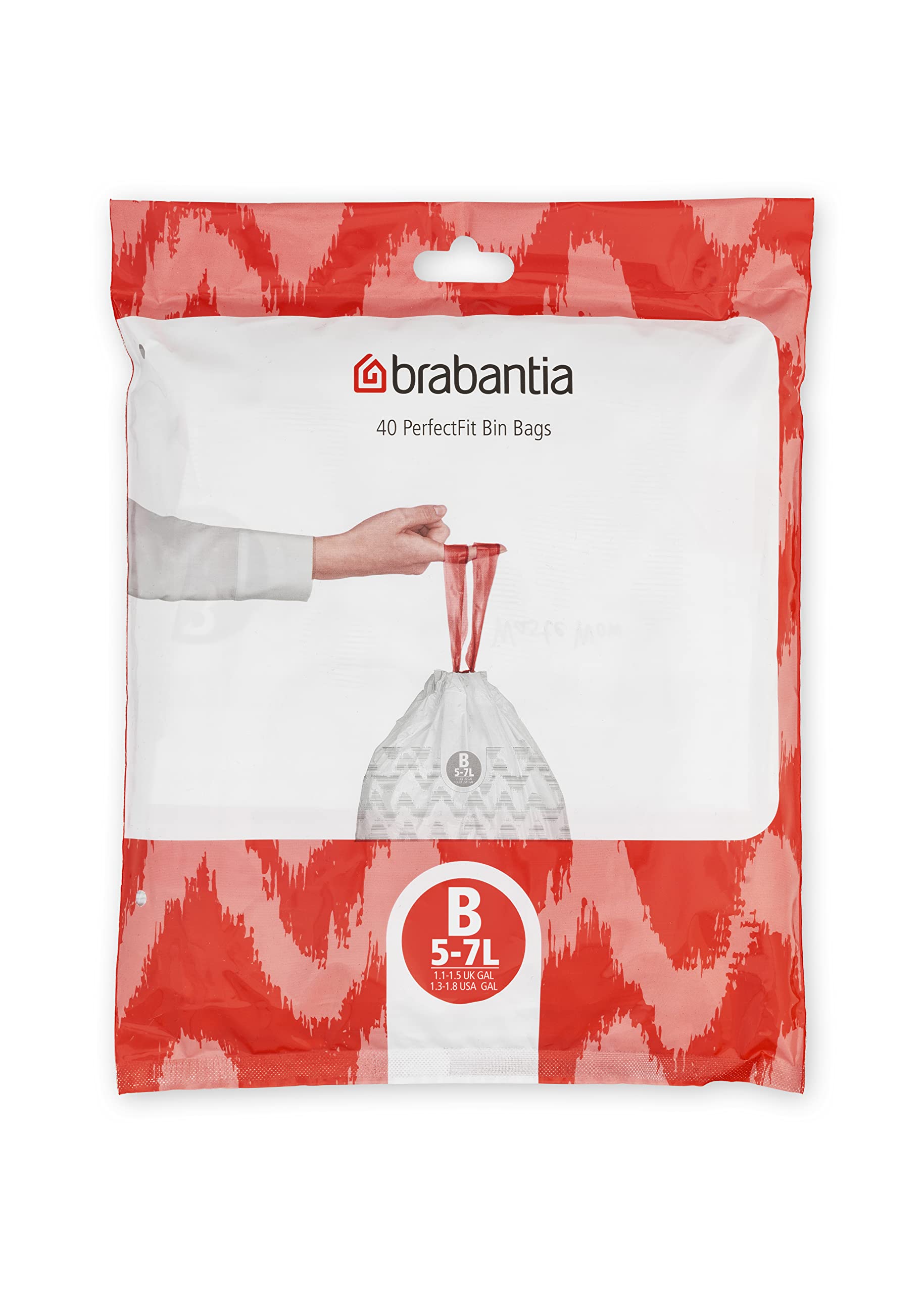 Brabantia PerfectFit Bin Liners - Size B (5L Capacity) | Tear-Resistant Plastic Tie-Tape Drawstring | 40 White Bags 1