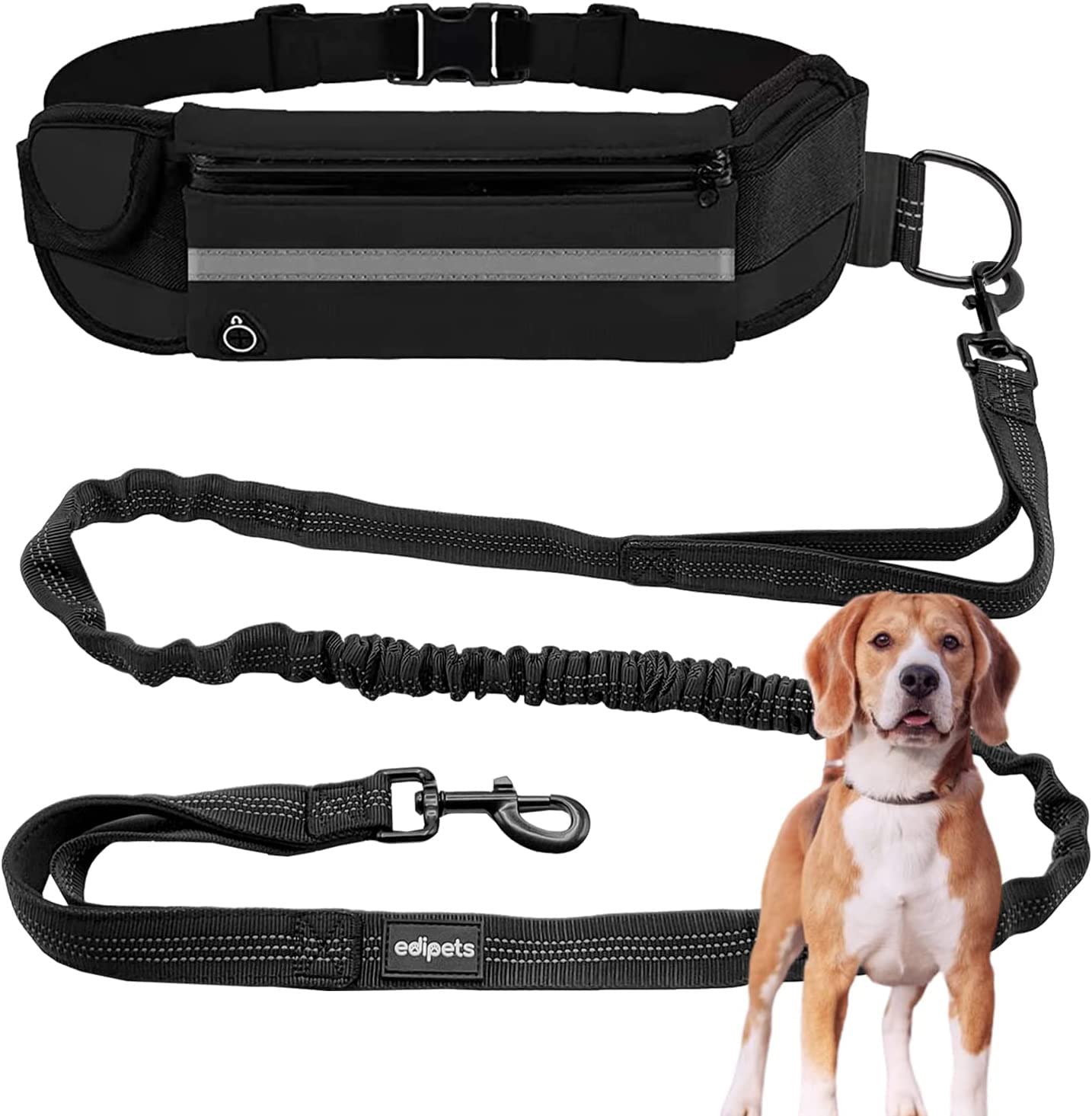 Edipets Hands Free Dog Running Lead - Waist Belt, Anti-Strain, Reflective, 1.6 Meters