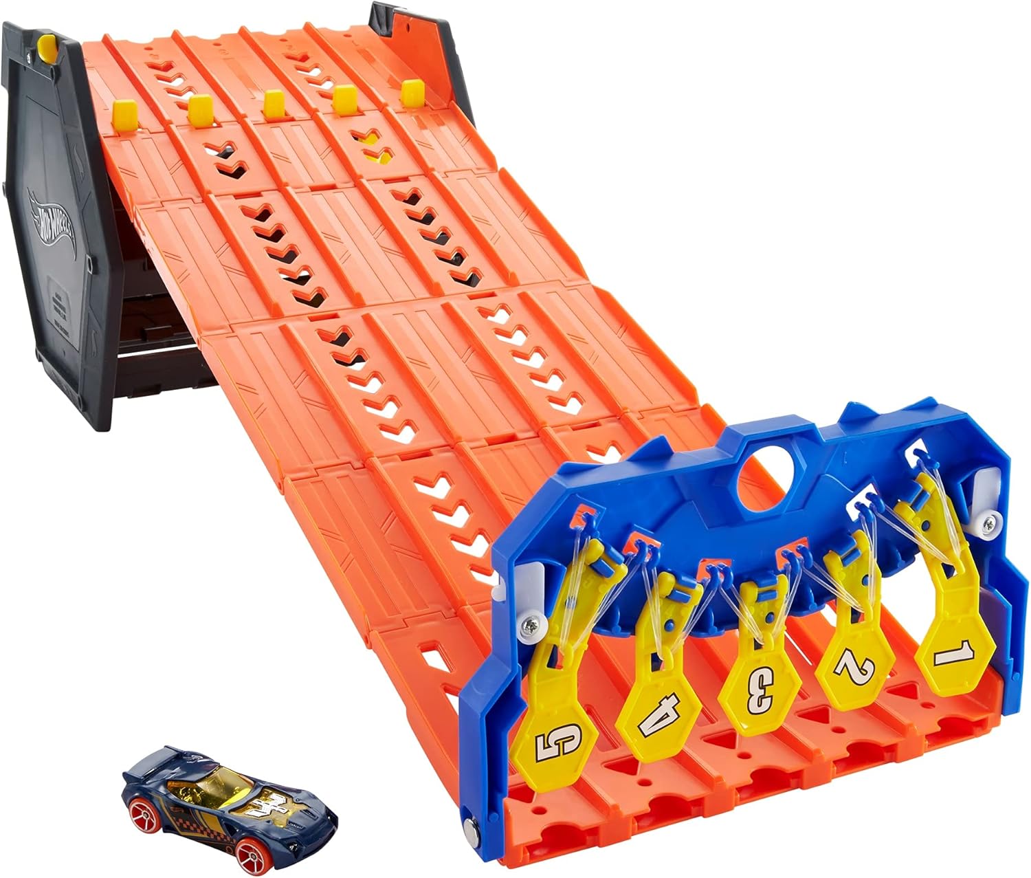 Hot Wheels Roll Out Raceway Track - 5-Lane Racetrack with Storage Bucket for Kids 4+