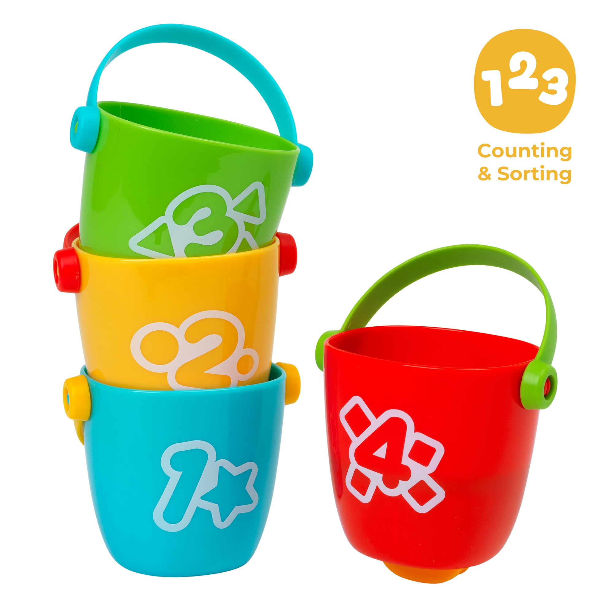 Play Tots Animal Bath Buckets - 4-Piece Stackable Bath Toy Set for Toddlers 3