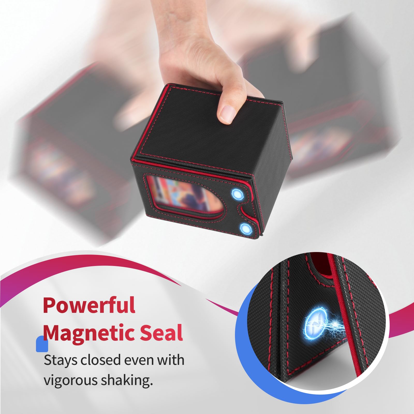 Euqvunn Deck Box - Magnetic Closure, Display Window, Holds up to 140 Single-Sleeved Cards | Black & Red 3