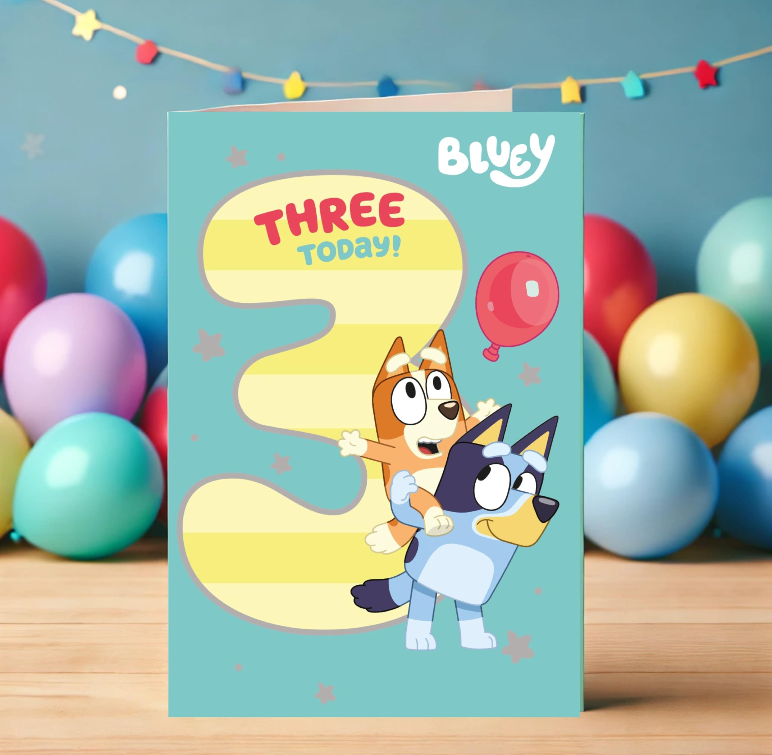 Danilo Promotions LTD Bluey Age 3 Birthday Card for Unisex Kids | Front Reads 'THREE TODAY!'