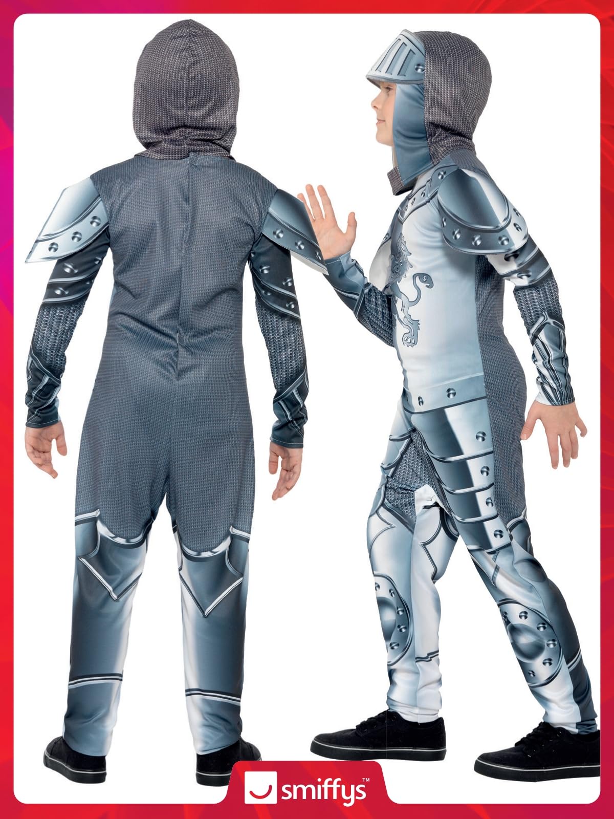 Smiffys Deluxe Armoured Knight Costume - Grey Jumpsuit & Headpiece, Digital Print, Ages 4-6 13