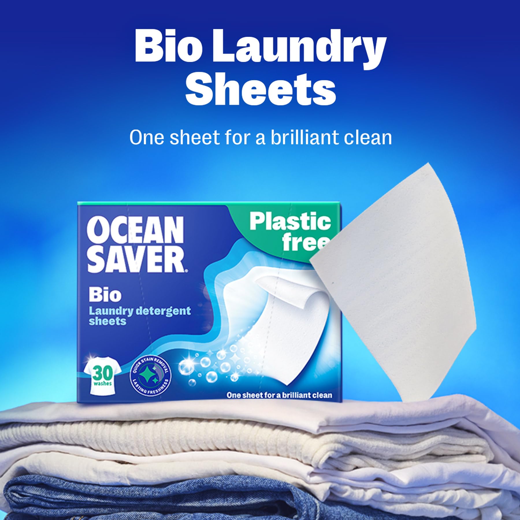 OceanSaver Eco Laundry Detergent Sheets - Ocean Mist Scent | 30 Count | Biodegradable & Plastic Free 2