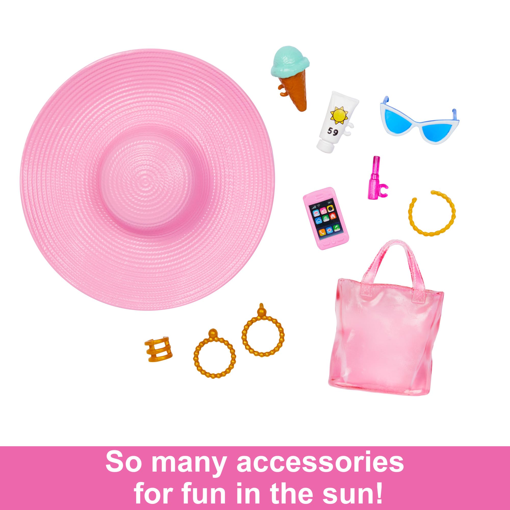 Barbie Doll - Pink & White Swimsuit with Beach Accessories, Ages 3+ 7