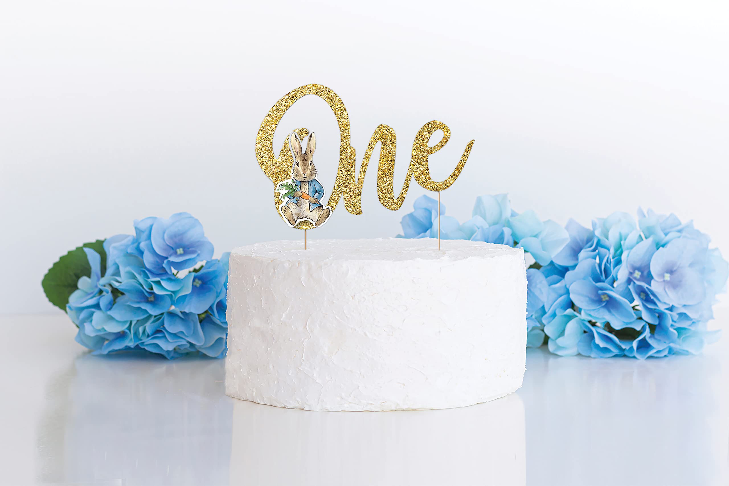 Anniversary House Peter Rabbit 1st Birthday 'One' Gold Glitter Cake Topper | 9.5 x 15cm