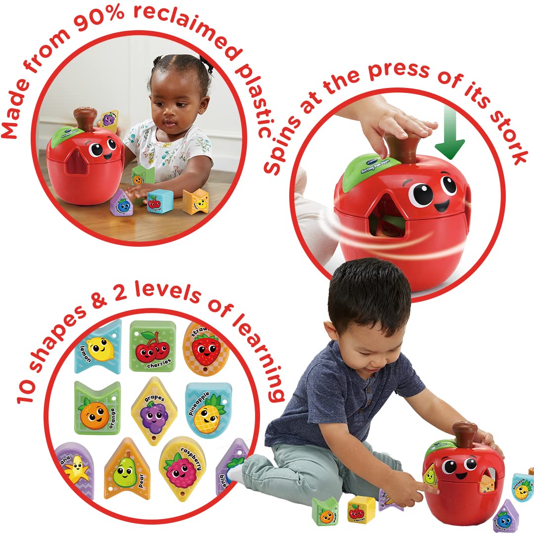 VTech Sorting Fun Apple Shape Sorter - 10 Shapes, 2 Learning Levels | Ages 1-3 Years