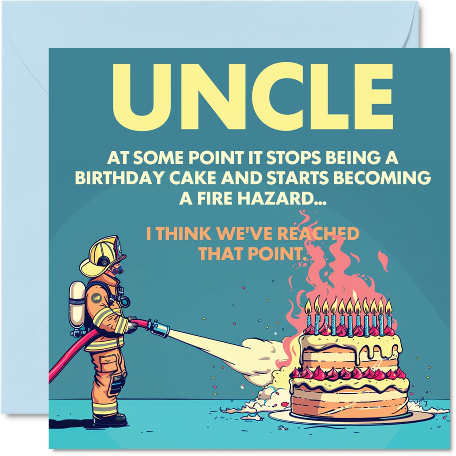 Stuff4 Funny Rude Uncle Birthday Card - Fire Hazard Cake Joke | 145mm x 145mm 1