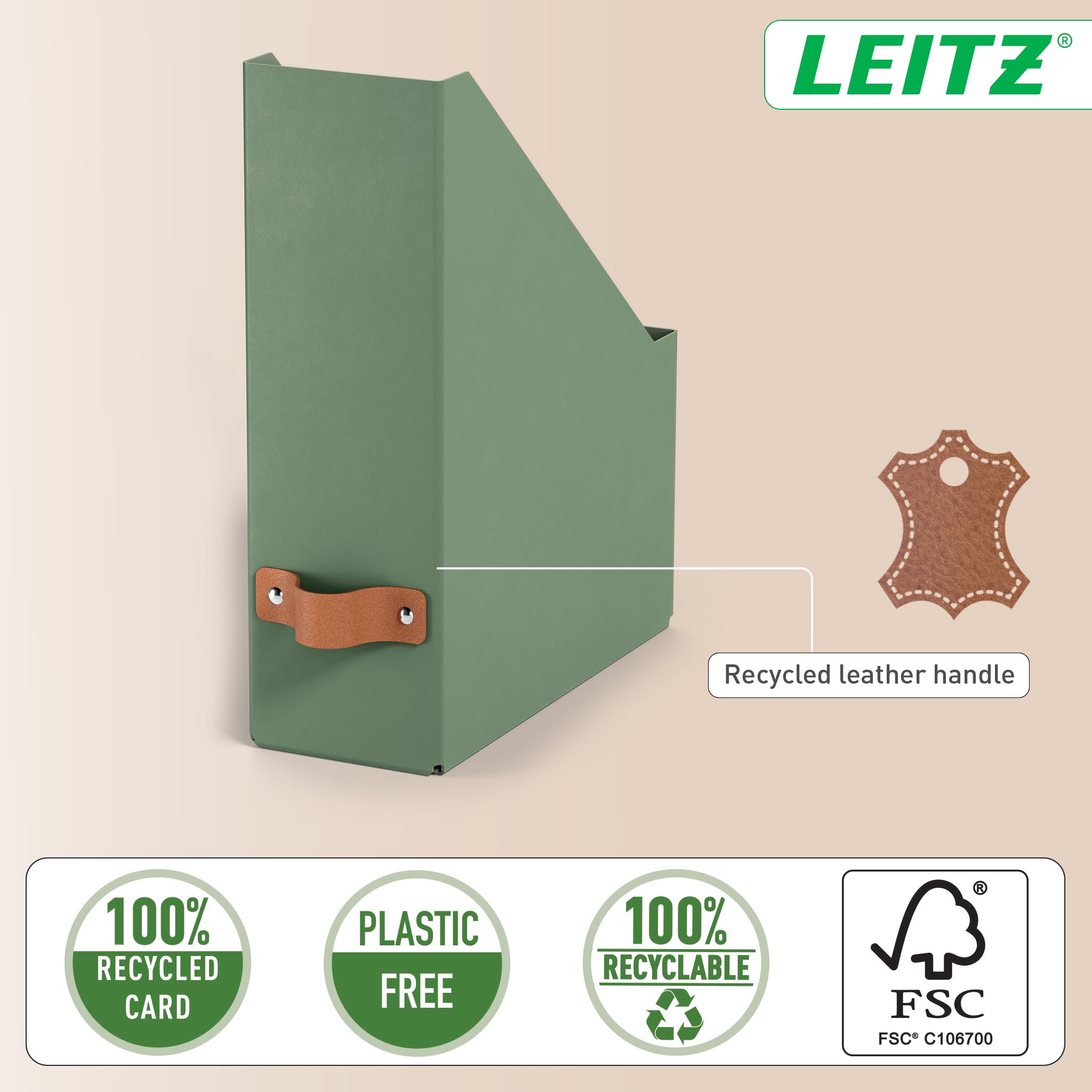 Leitz Puro Magazine File - Set of 2 Durable A4 Holders, Sage Green, 900 Sheet Capacity 5