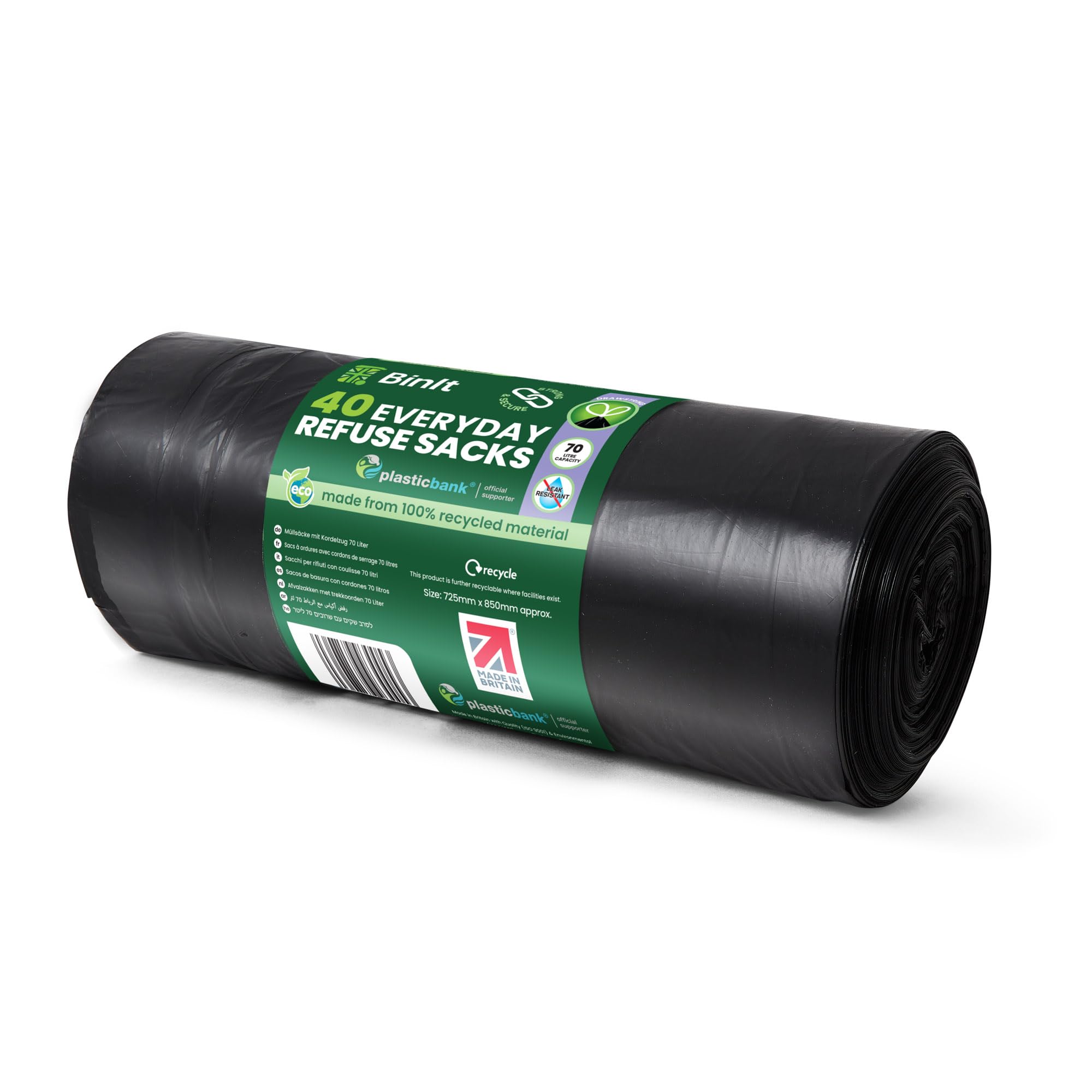 BIN IT Everyday Refuse Sacks - 70 Litre Capacity, Drawstring Closure, Black | 40 Count 1