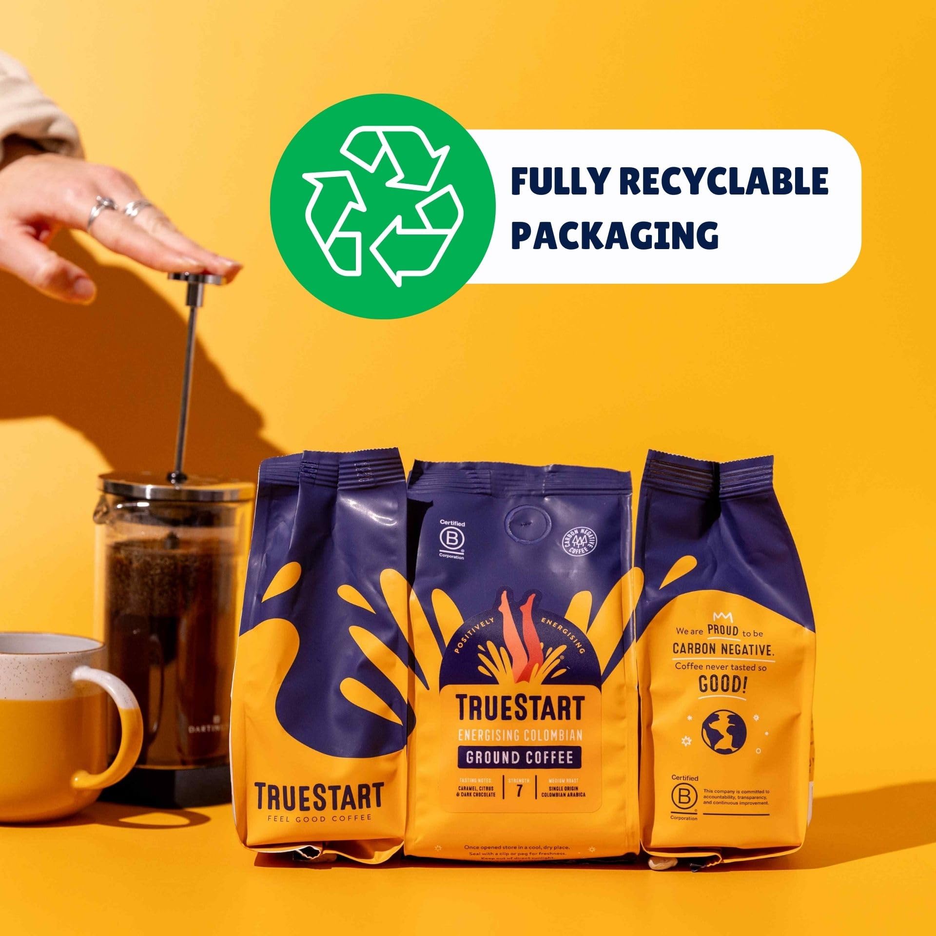 TRUESTART Energising Colombian Ground Coffee - Medium Roast, Mycotoxin-Free, 200g 3