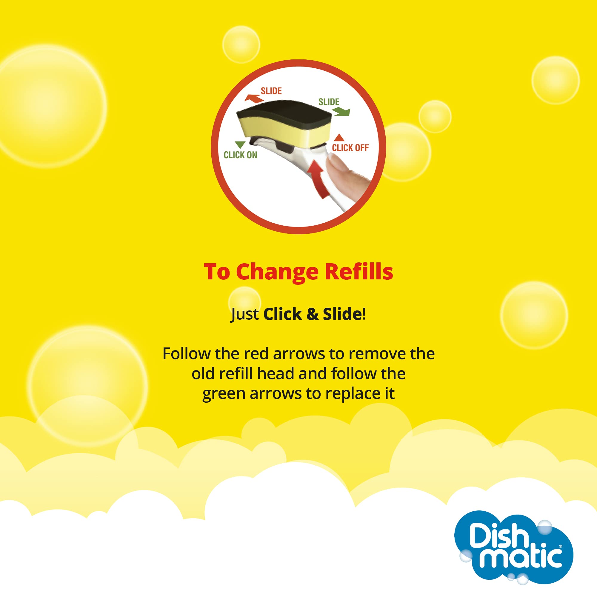 Dishmatic - Extra Heavy-Duty Washing-Up Sponge Refill Heads Black with Antibacterial Layer