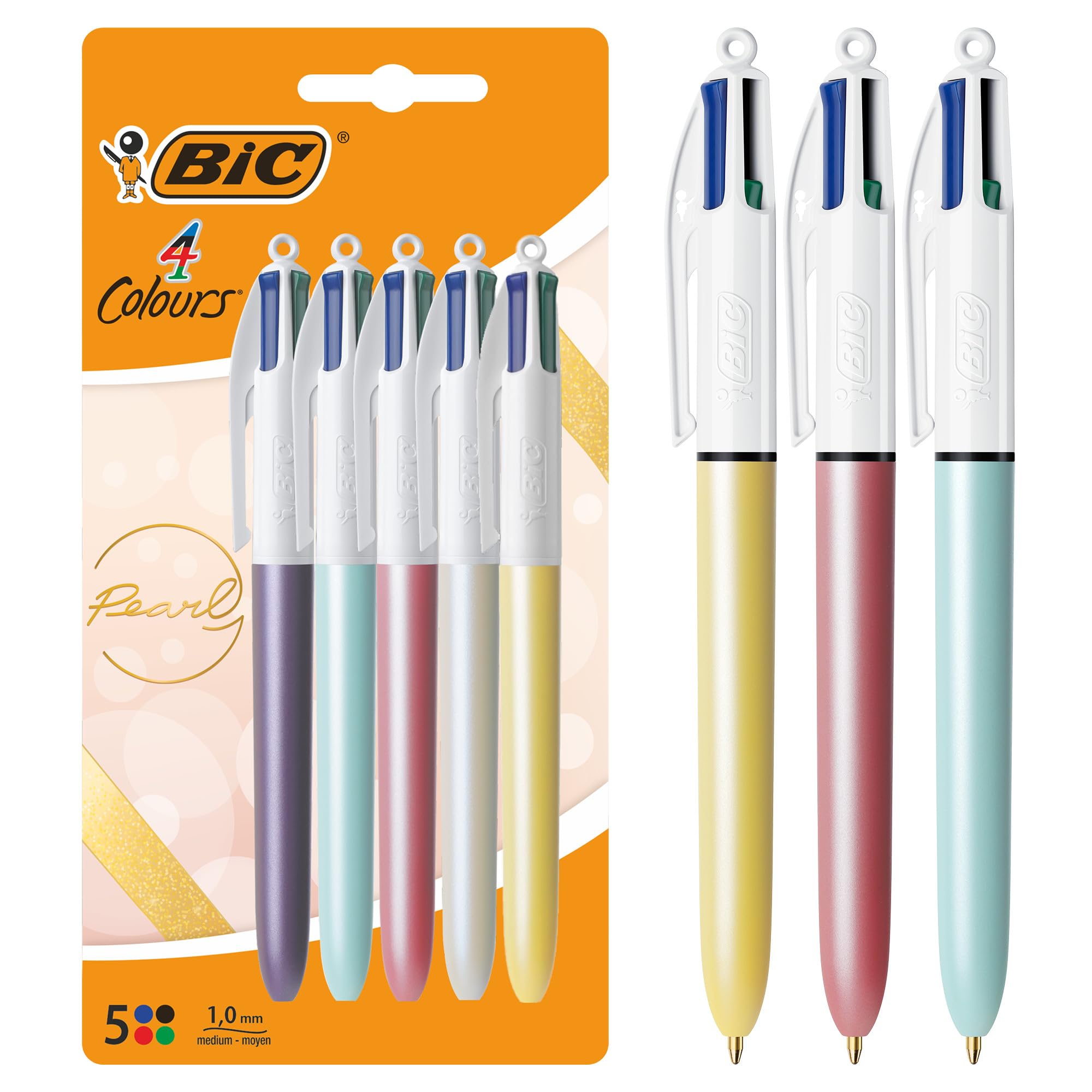 BIC 4 Colours Pearl Retractable Ballpoint Pen - Pearlescent Finish | 5 Pack
