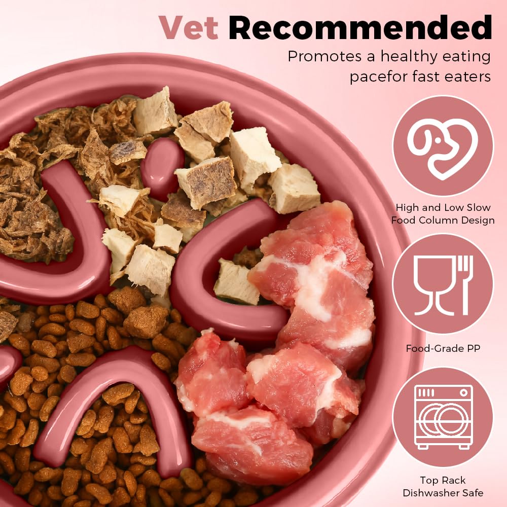 Woobroo Slow Feeder Dog Bowl - Anti-Choking Puzzle Design | Holds Up to 2 Cups | Pink 2