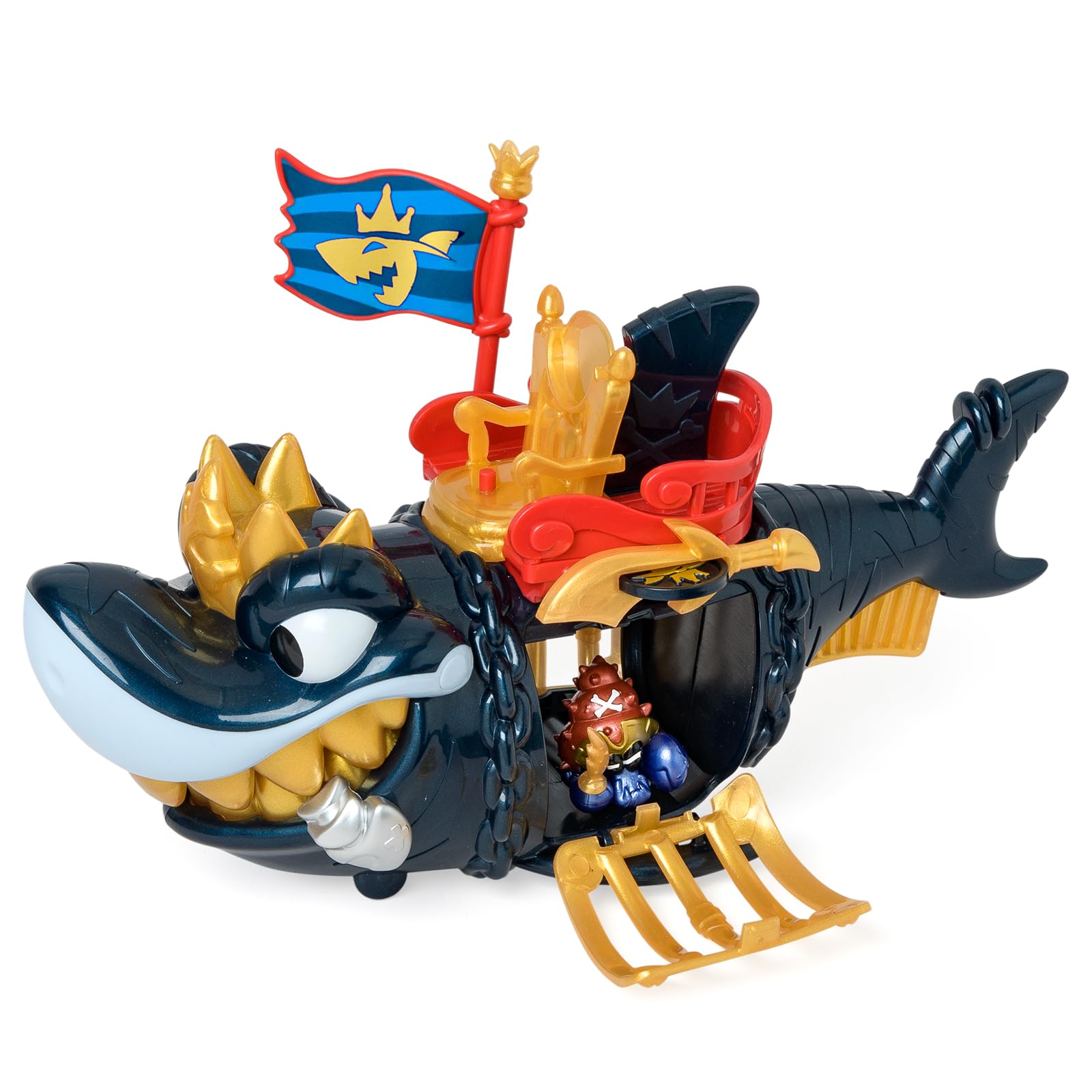 PIRATIX ADVENTURE WORLD King Shark Golden Teeth Playset | Articulated Shark with Cage | Includes Captain Hermitt Figure 4