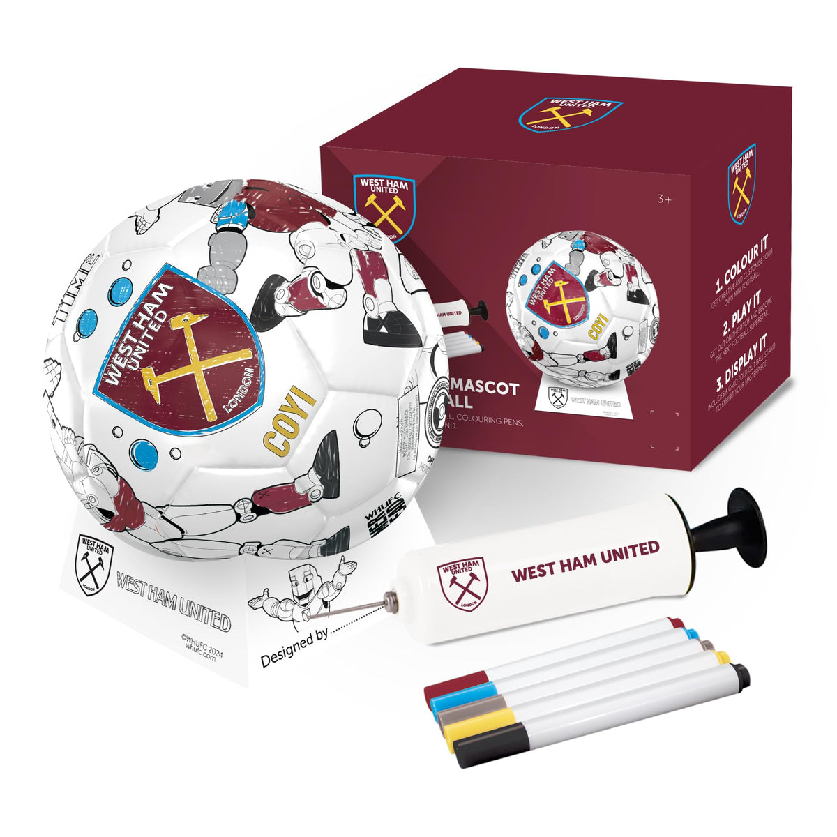 Hy-Pro West Ham F.C. Scribble Ball - Size 2 with 5 Colouring Pens