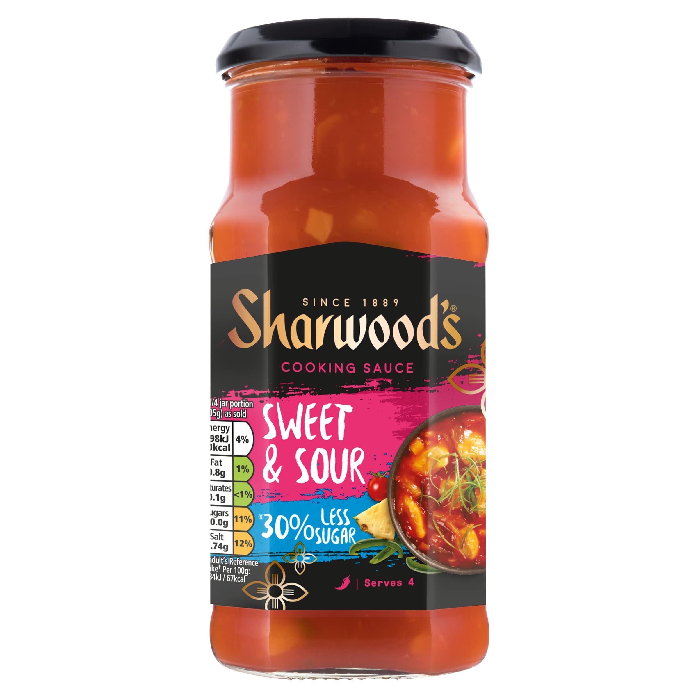 Sharwood's Sweet & Sour Sauce - 30% Reduced Sugar, Tangy Pineapple Flavor | 425g Jar