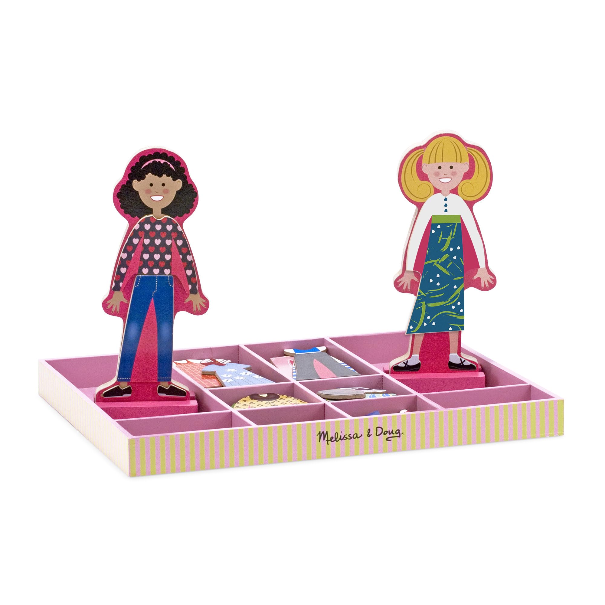 Melissa & Doug Abby and Emma Deluxe Magnetic Wooden Dress-Up Dolls Play Set | Ages 3+ 3