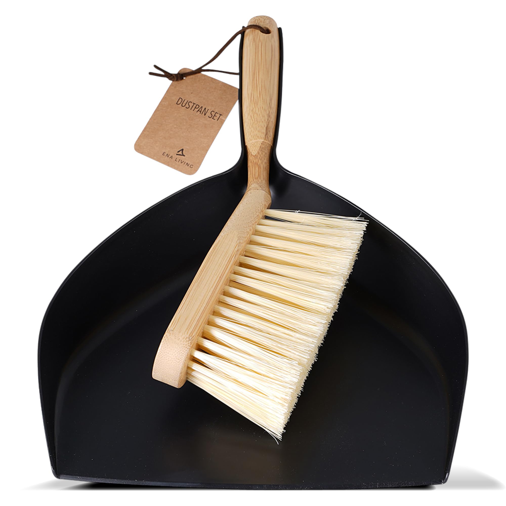ENA Living Bamboo Dustpan & Brush Set - Eco-Labelled, Durable, User-Friendly | 29cm Brush, 35cm Dustpan