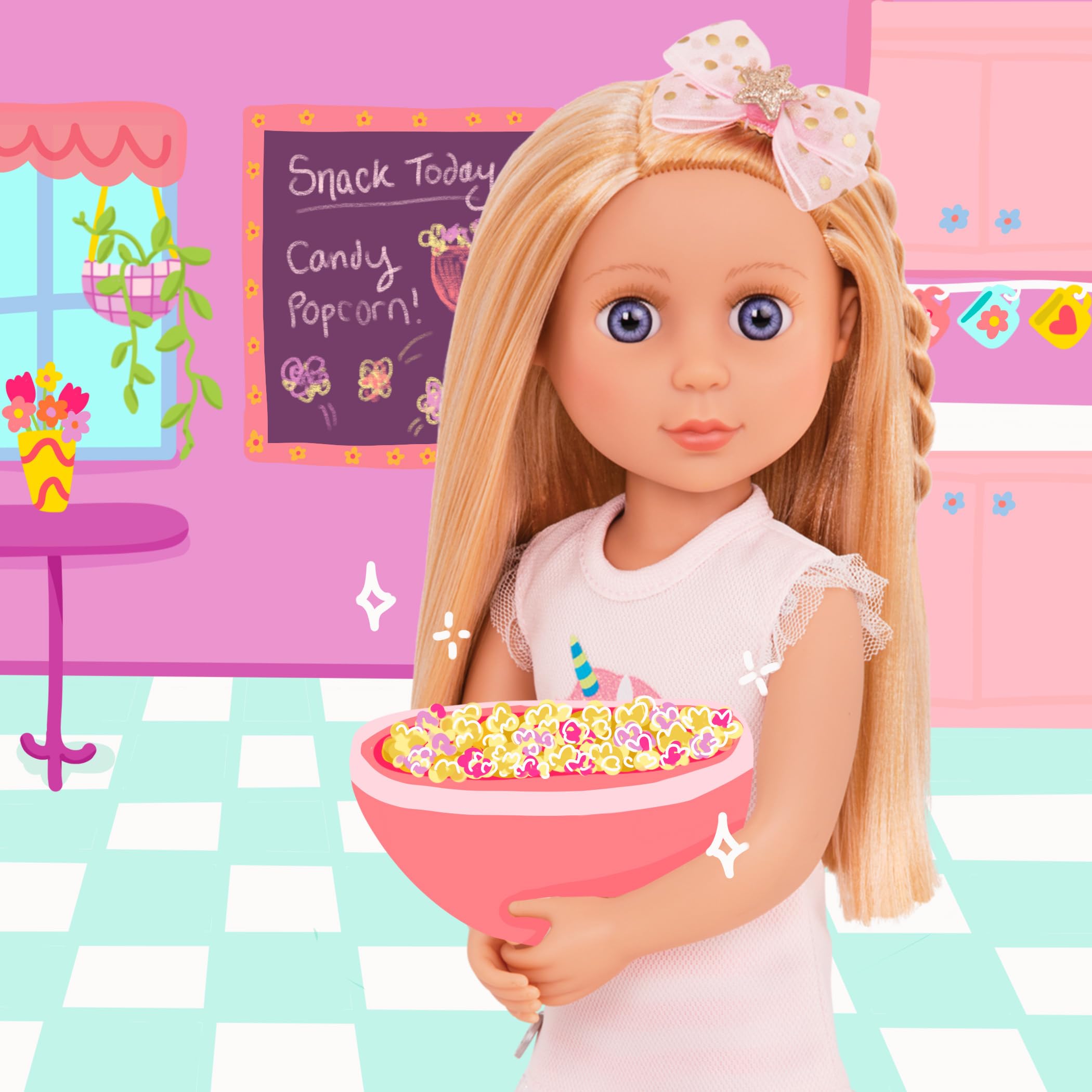 Glitter Girls Lacy - 14-Inch Posable Fashion Doll with Blonde Hair & Purple Eyes - Pink Tunic Outfit